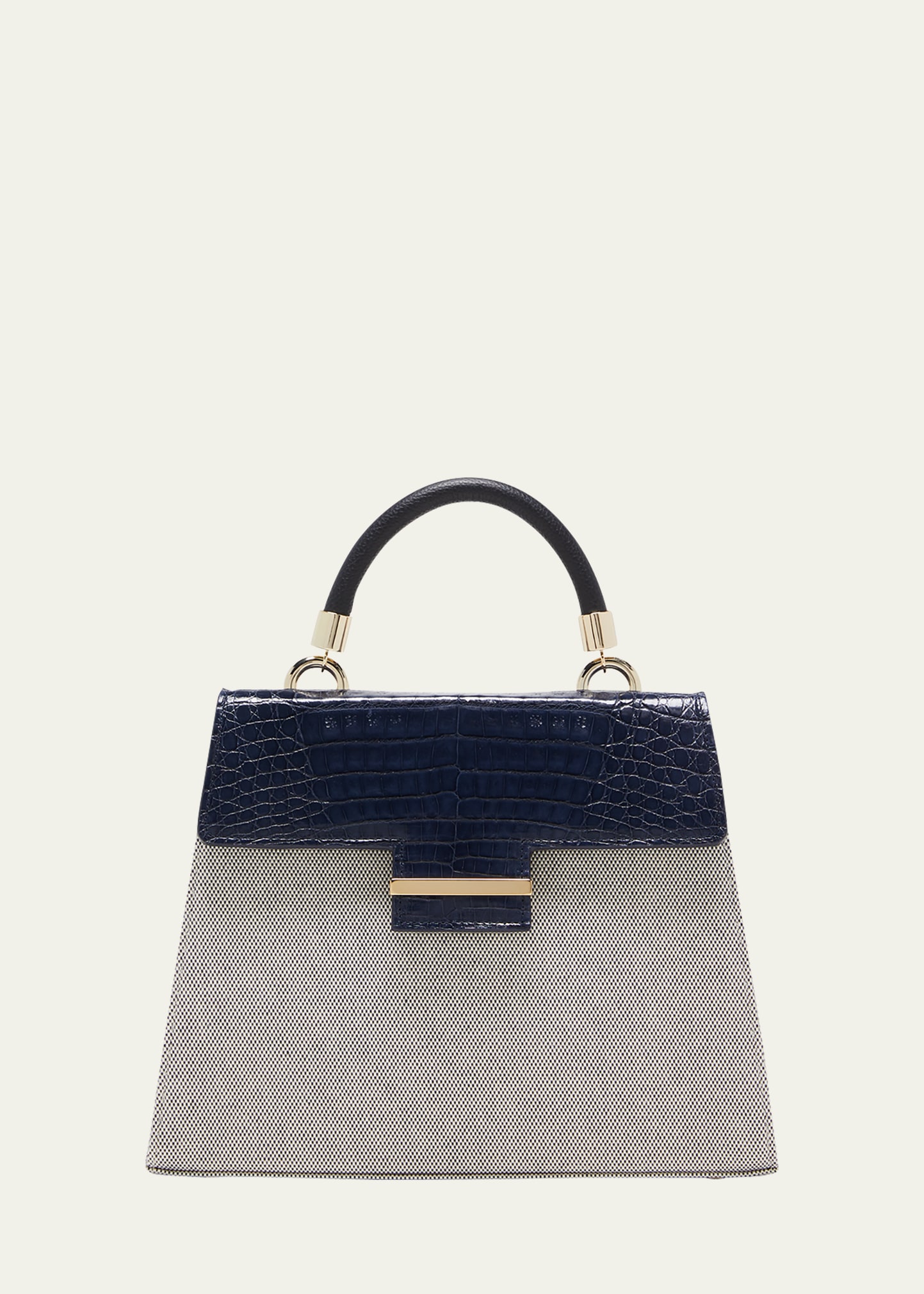 Maria Oliver Michelle Medium Linen & Crocodile Top-Handle Bag with Strap