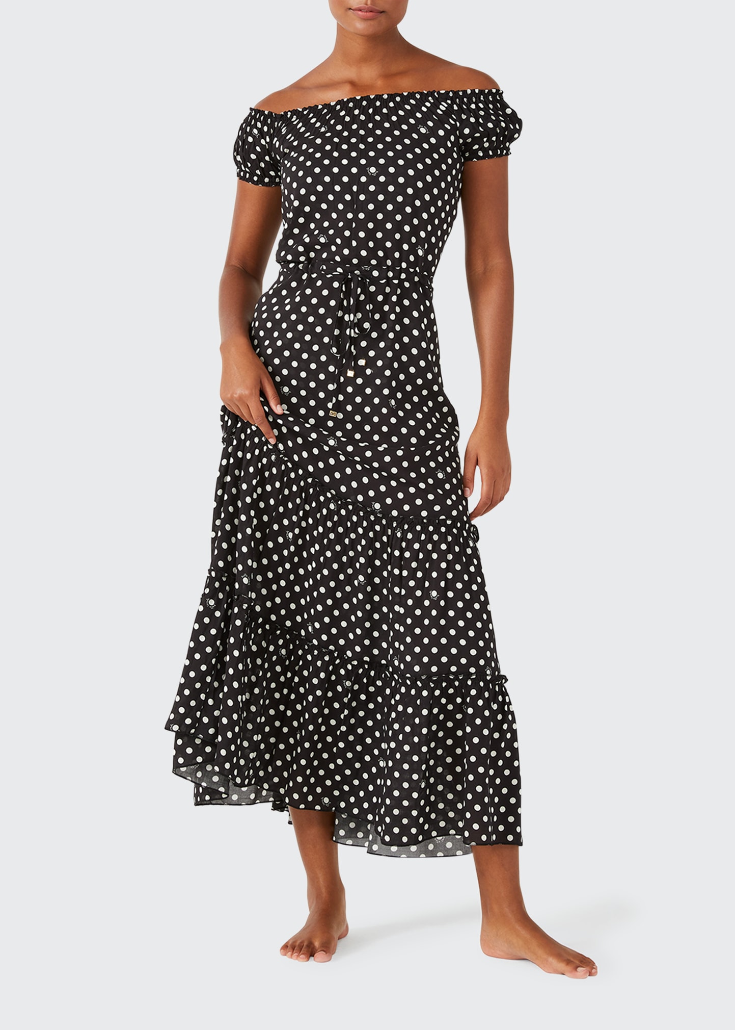 Kate Spade Lia Dot Off-the-shoulder Cover-up Maxi Dress In Black | ModeSens