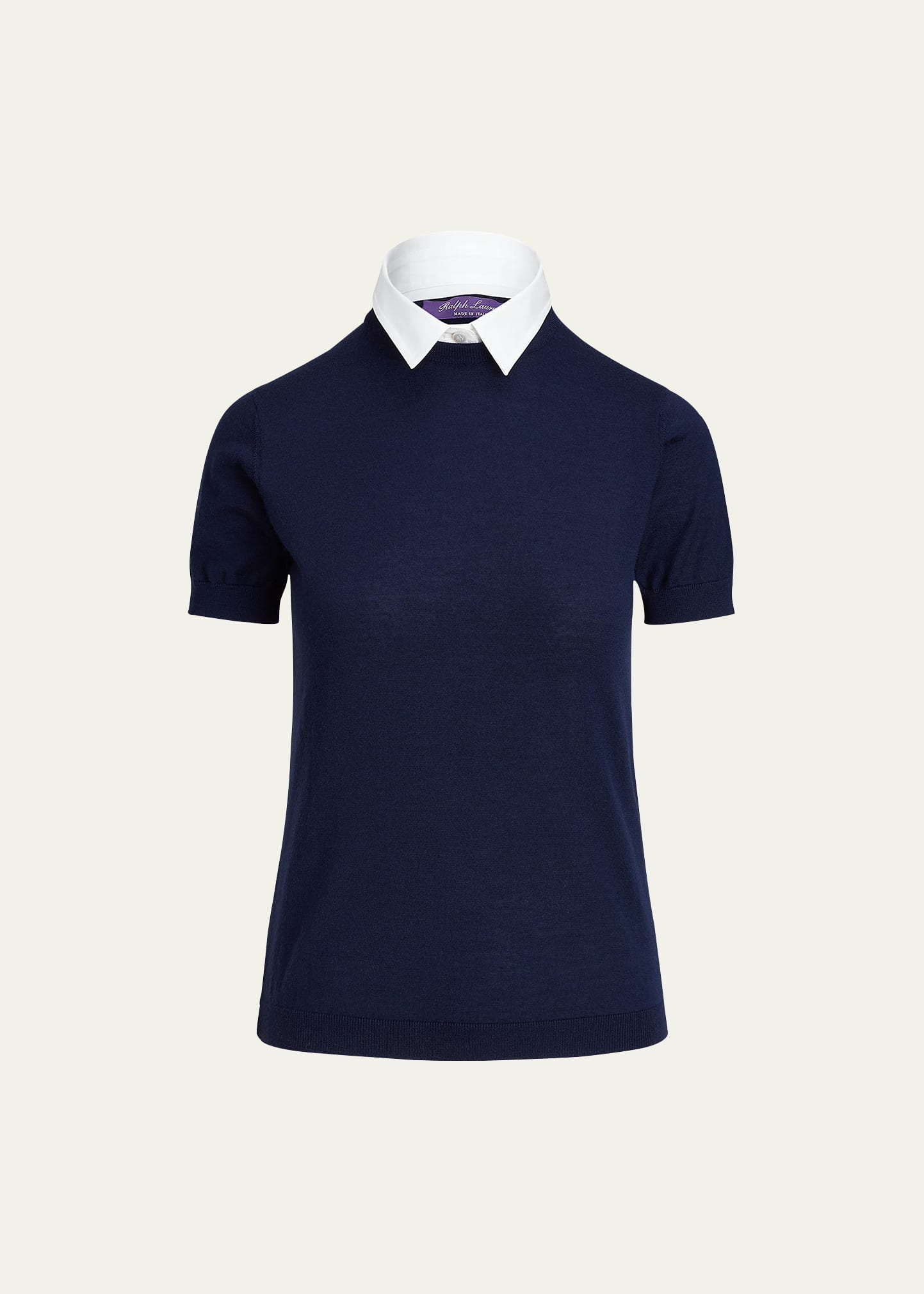 Polo Ralph Lauren Short-sleeve Cashmere Sweater W/ Detachable Collar In Navy