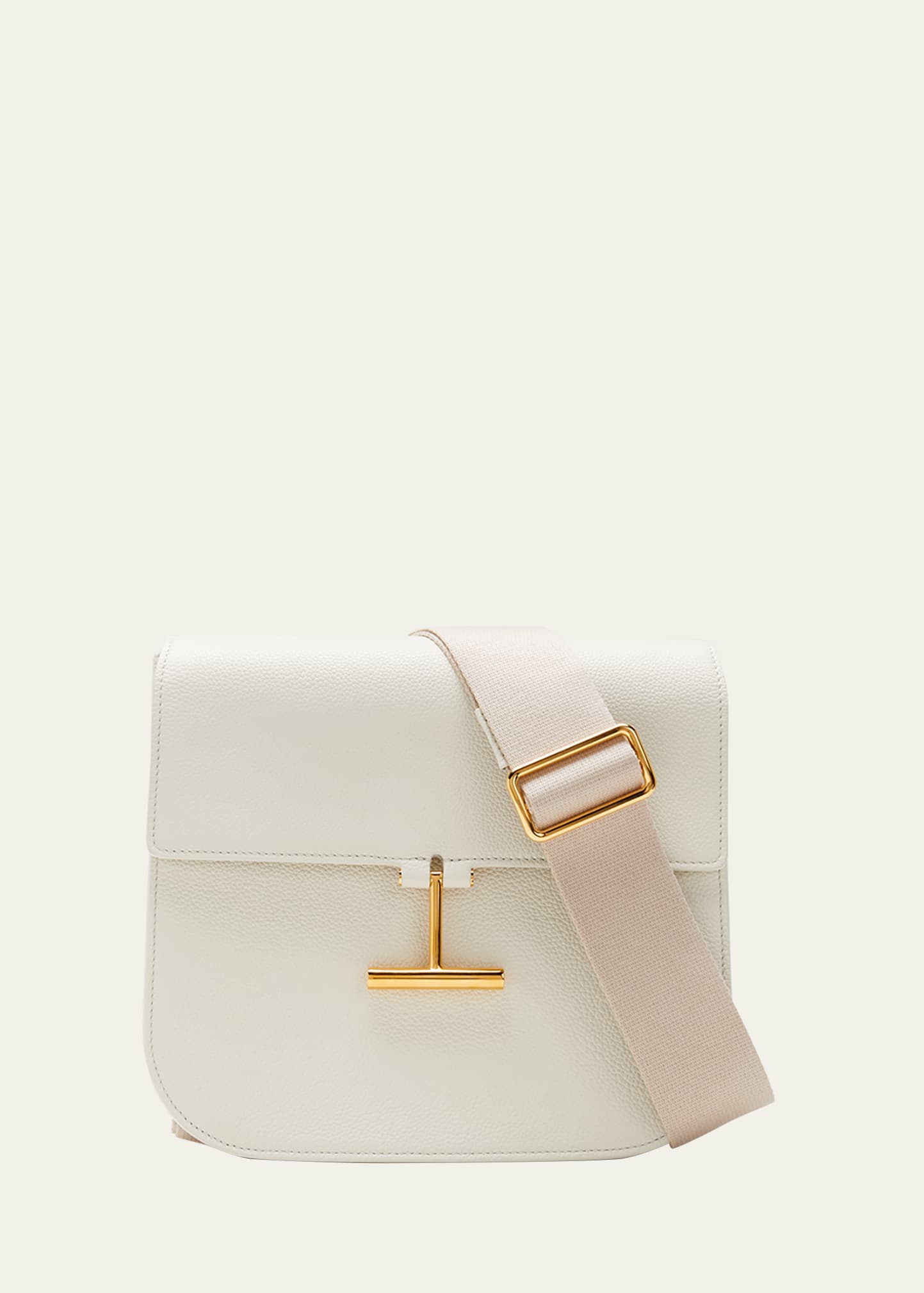 Tom Ford Tara Medium Crossbody In Grained Leather With Webbed Strap In Chalk