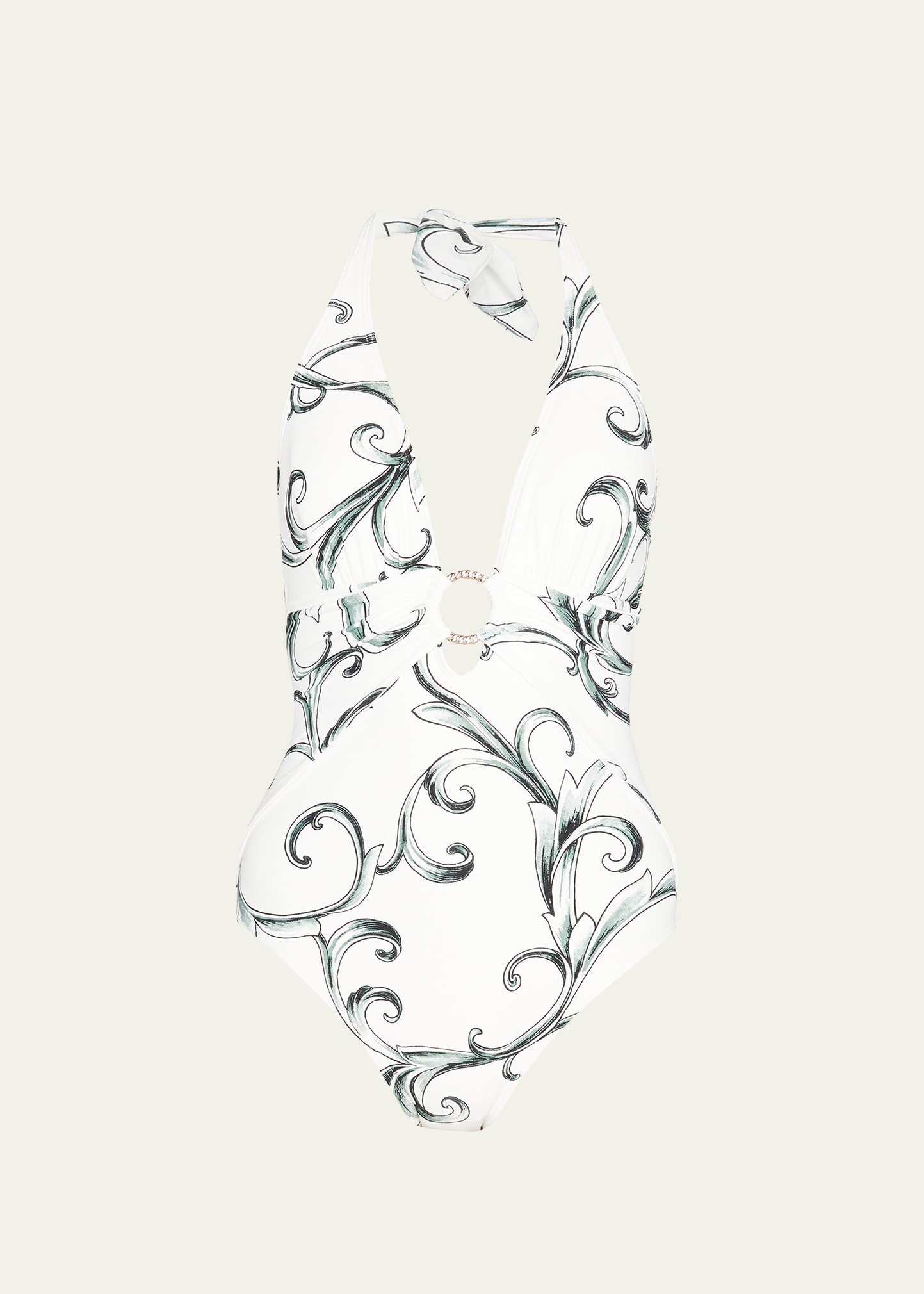 Carmen Marc Valvo Scroll Deep V One-Piece Swimsuit