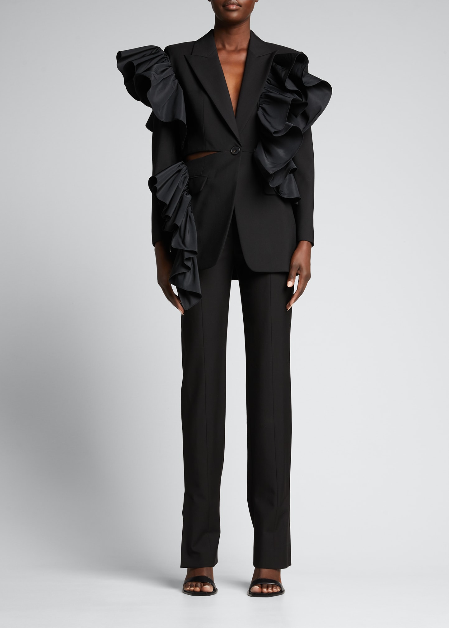 Alexander Mcqueen Asymmetricruffle Cutout Singlebreasted Blazer In