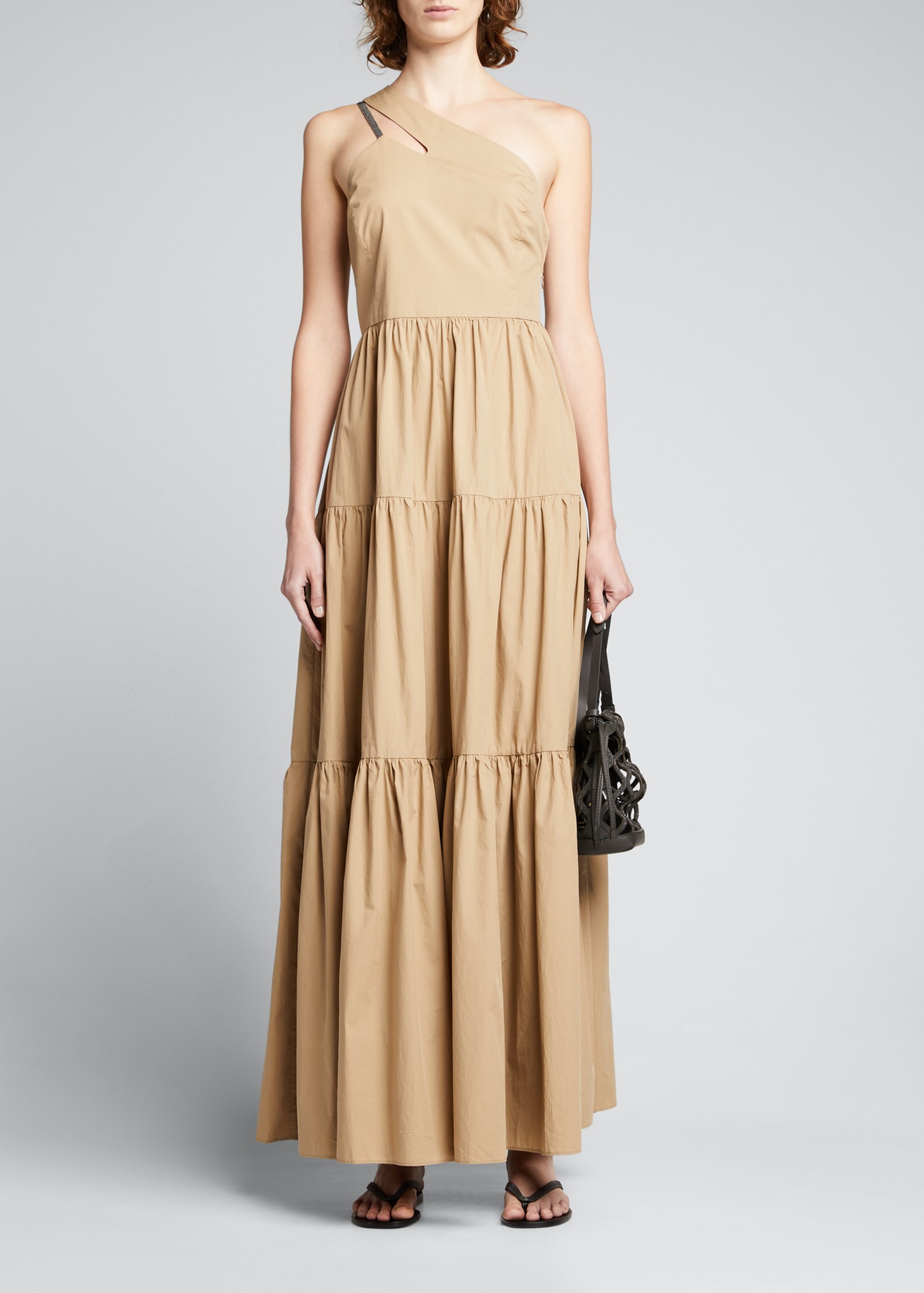 BRUNELLO CUCINELLI Cotton-Blend Belted w/Monili Sleeveless Dress XS/IT38