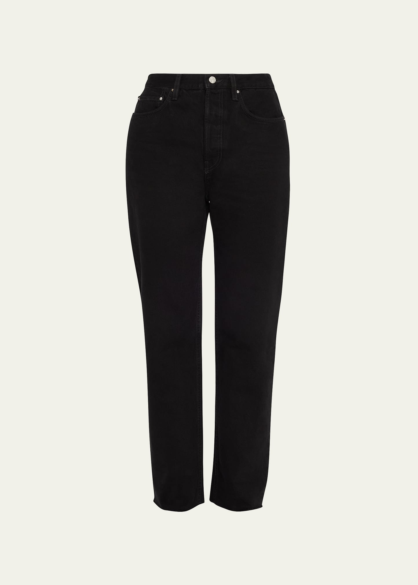 Shop Totême Classic-cut Frayed Denim Pants In Black