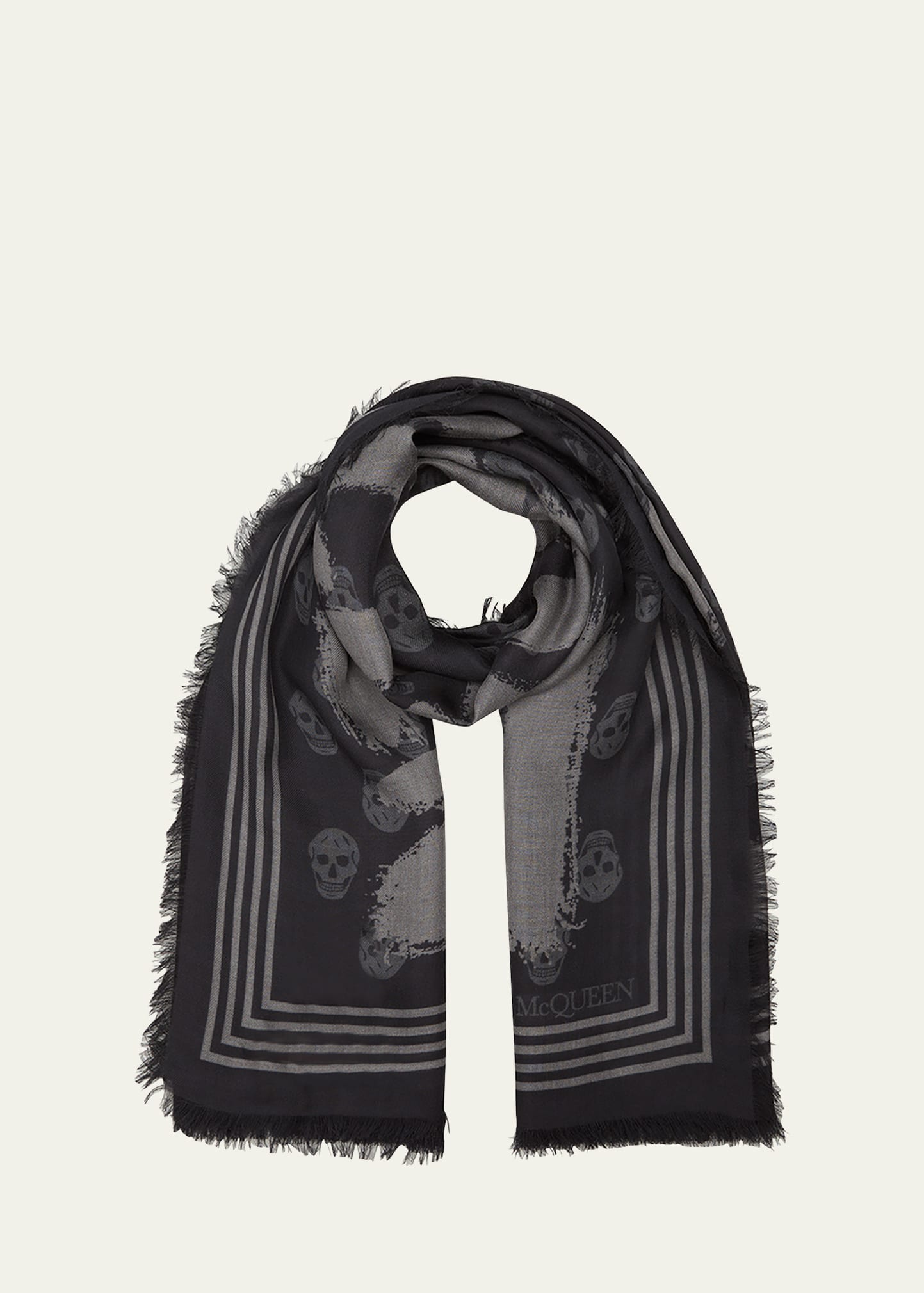 Alexander Mcqueen Graffiti Logo Skull Biker Scarf In Black / Gray