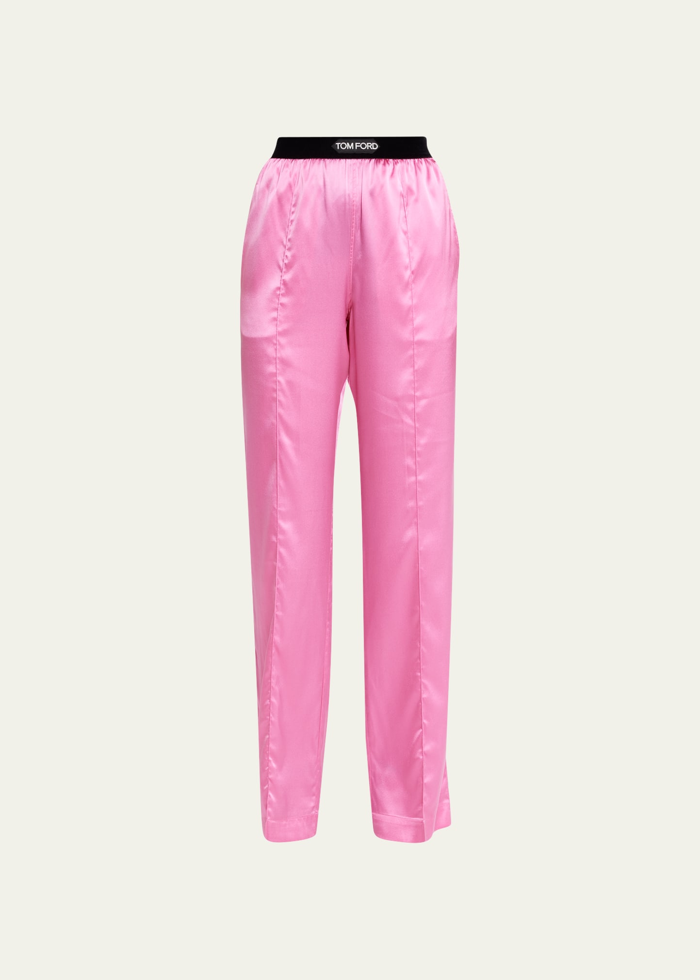 Tom Ford Velvet Logo-banded Silk Pj Pants In Pink