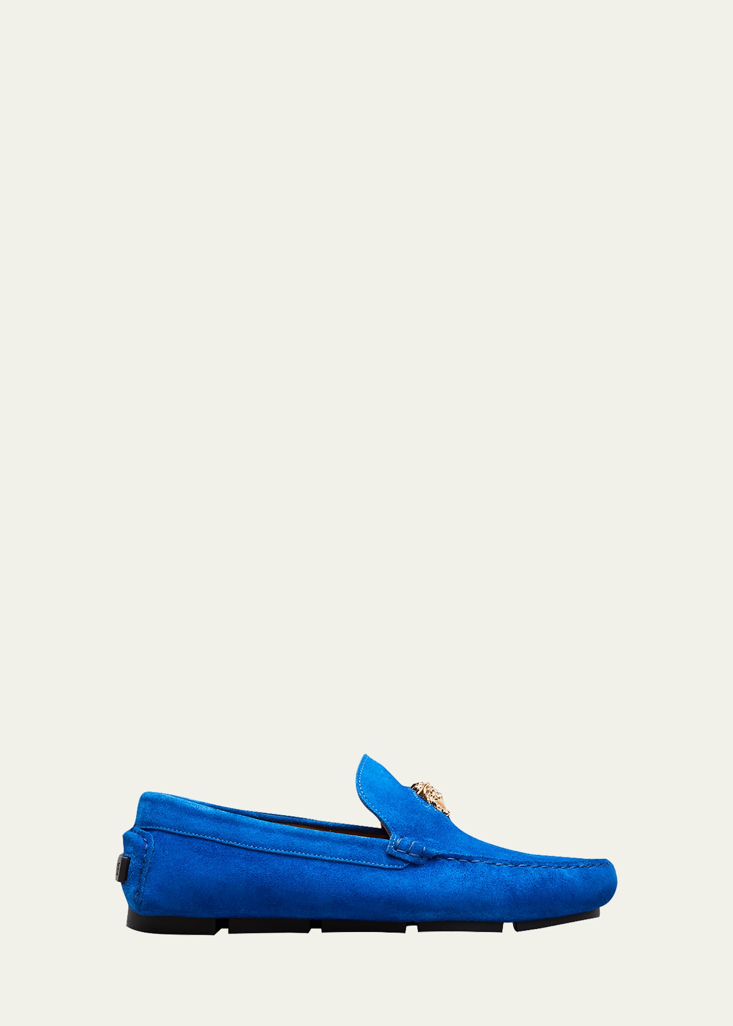 VERSACE MEN'S MEDUSA HEAD SUEDE DRIVERS