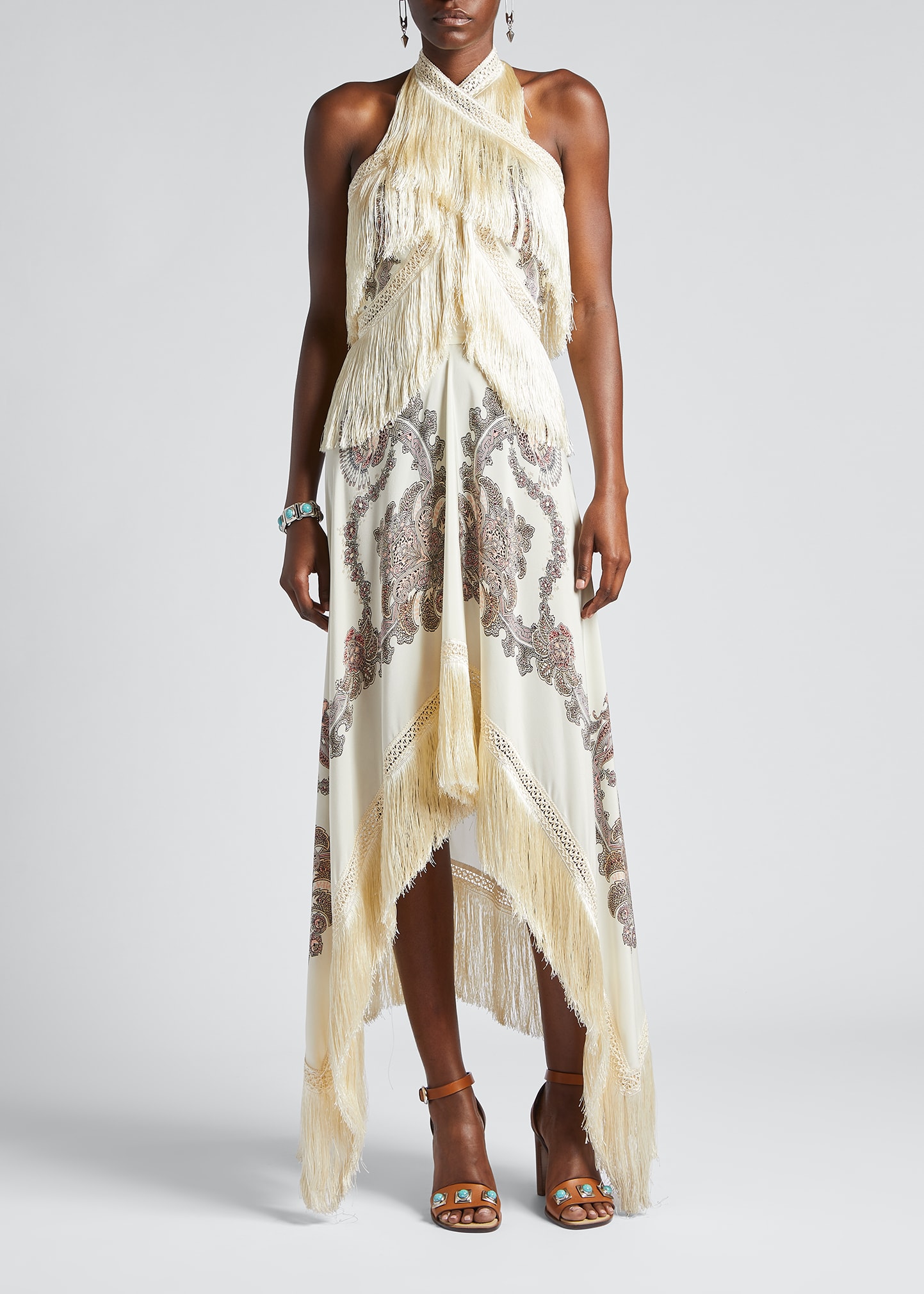 white fringe halter dress