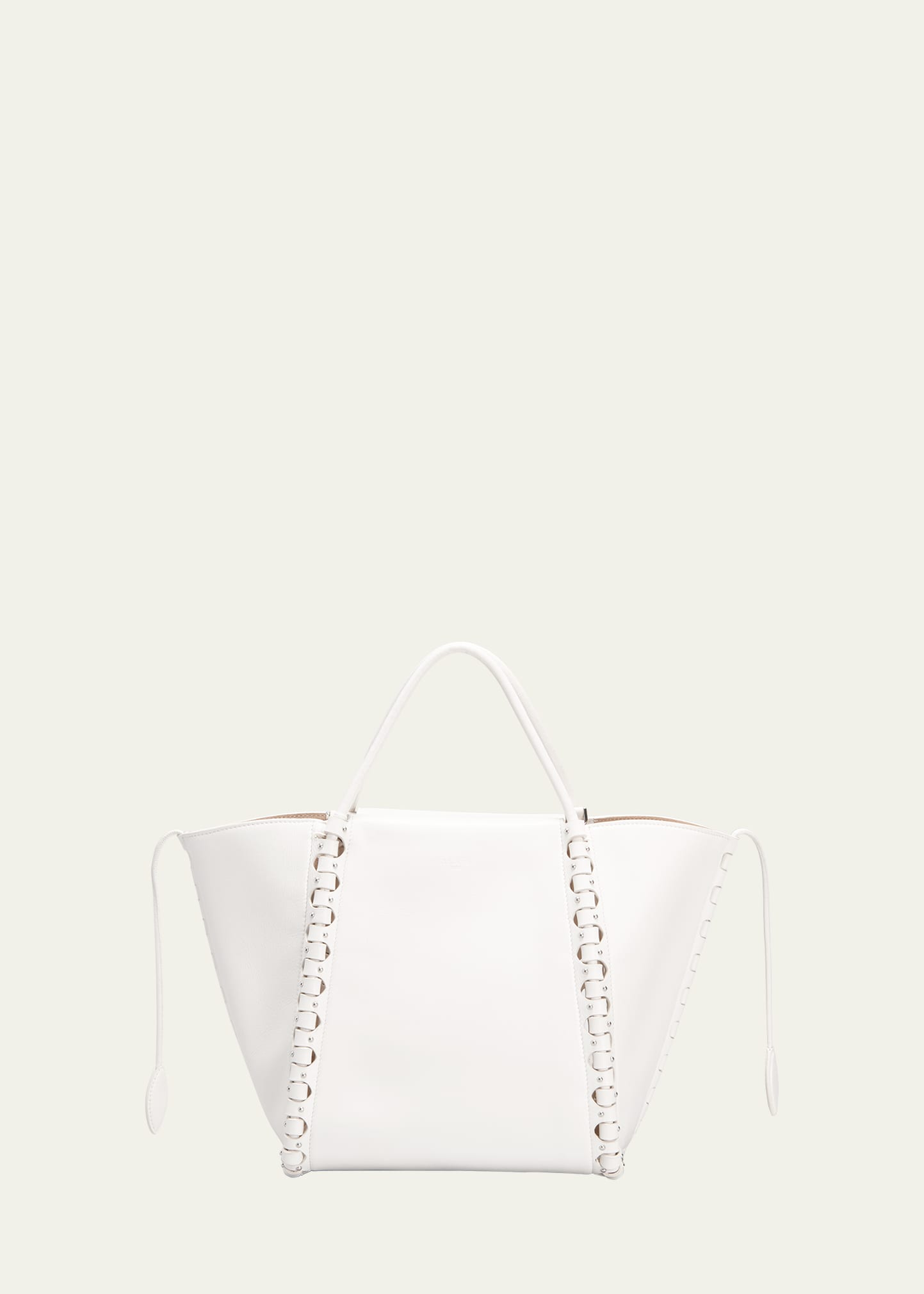 Alaïa Le Hinge Small Studded Leather Tote Bag In Blanc Optique
