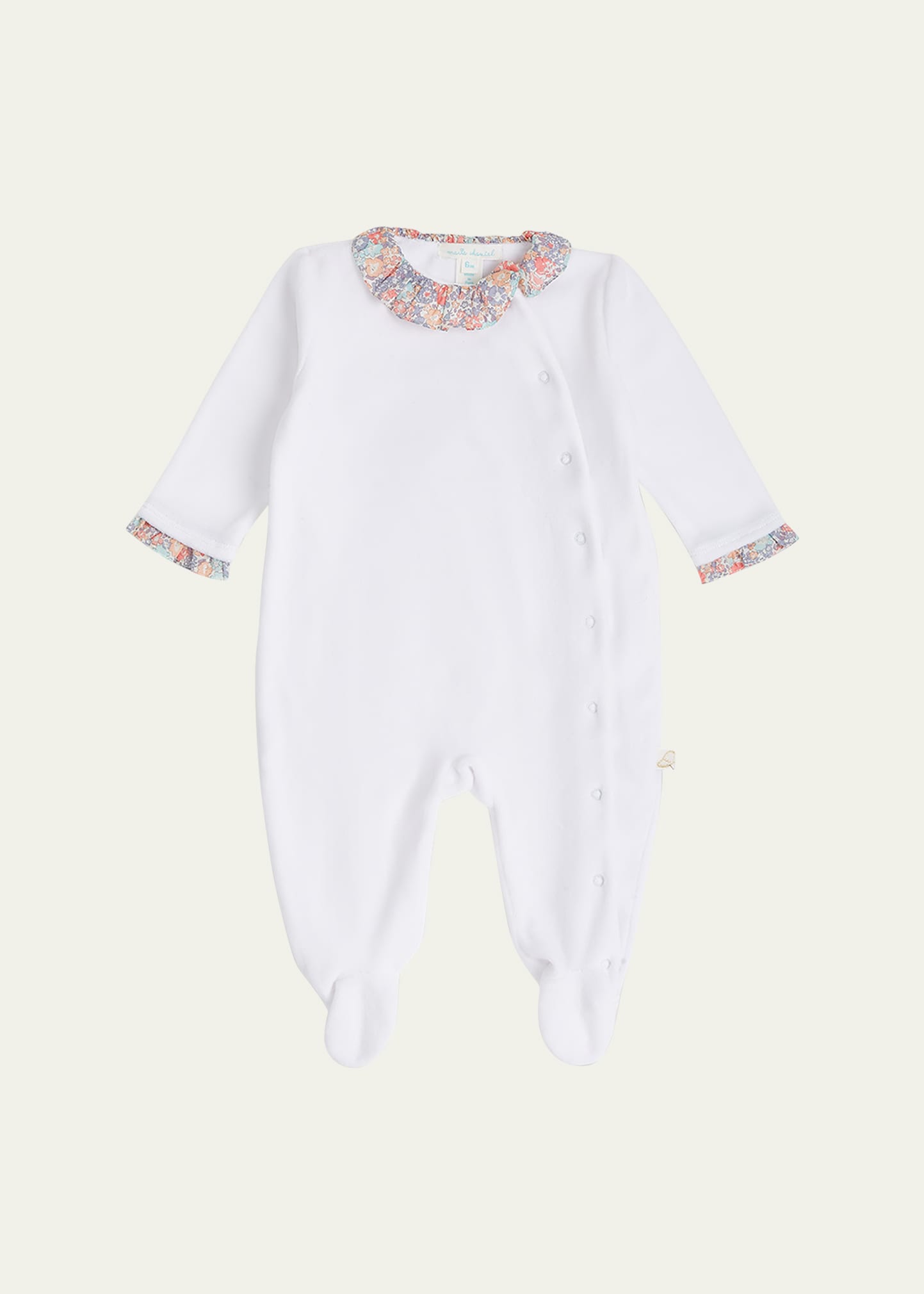 Girl's Wing Embroidered Velour Footie Pajamas, Size Newborn-18M