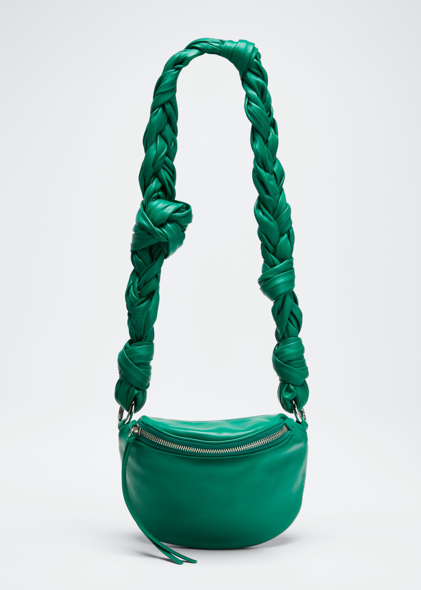 Jil Sander Knotted Moon Pouch Napa Shoulder Bag In Bright Green