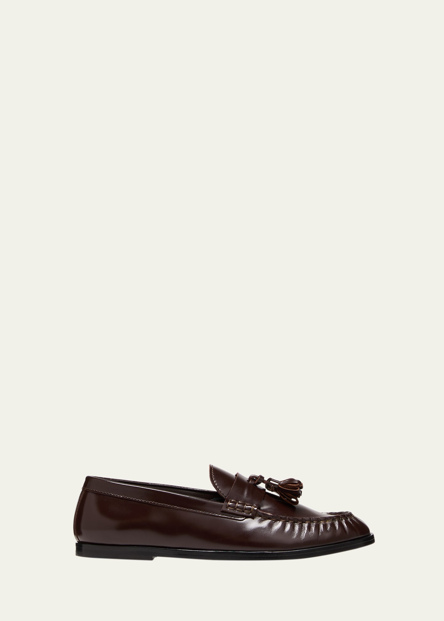 The Row Calfskin Tassel Boyfriend Loafers In Espresso