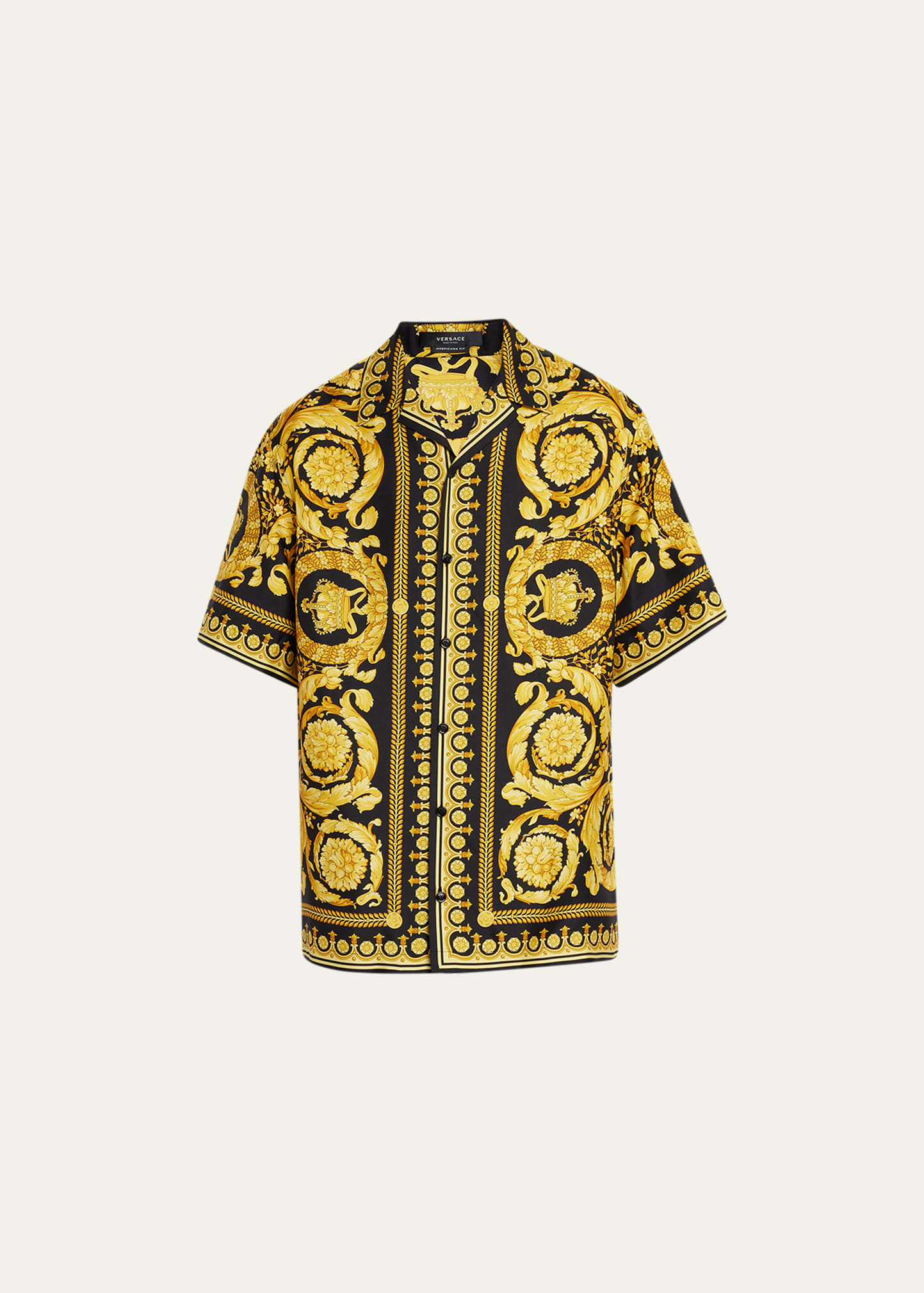 Versace Informal Shirt Silk Twill Fabric Barocco Print In Black/gold