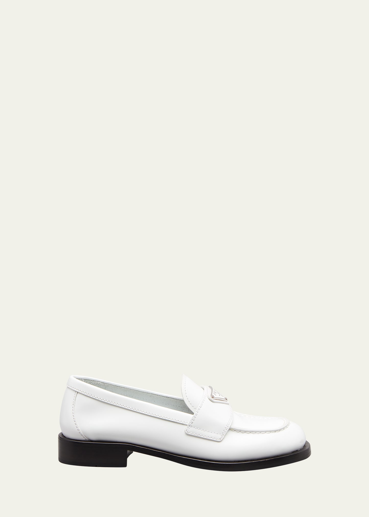 Prada Calfskin Logo Flat Loafers In White