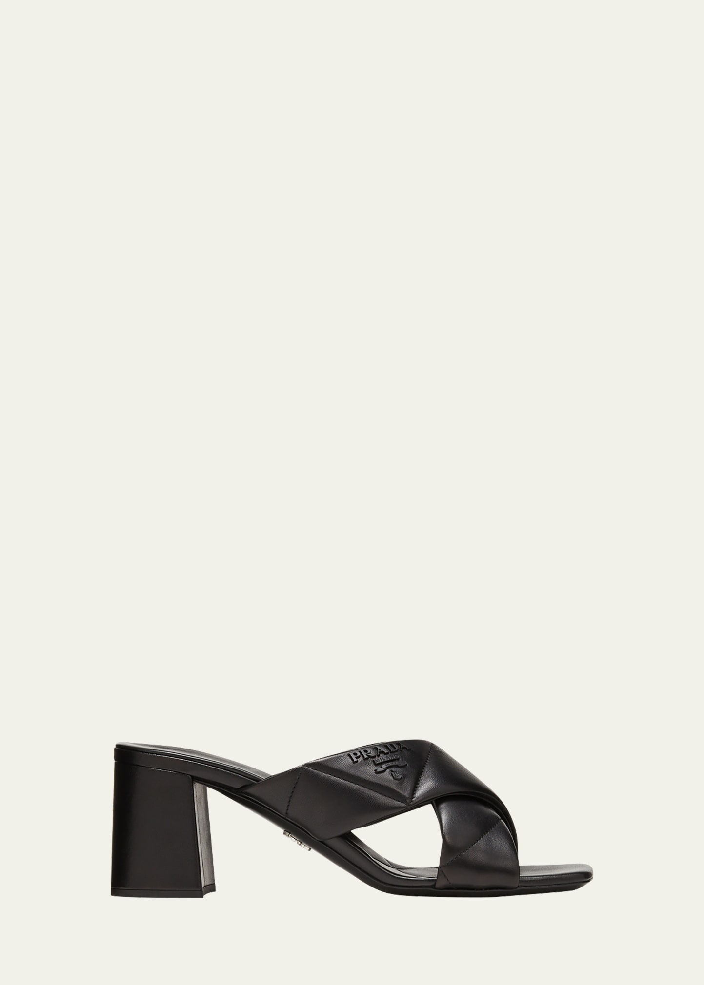 PRADA QUILTED LAMBSKIN CRISSCROSS SLIDE SANDALS