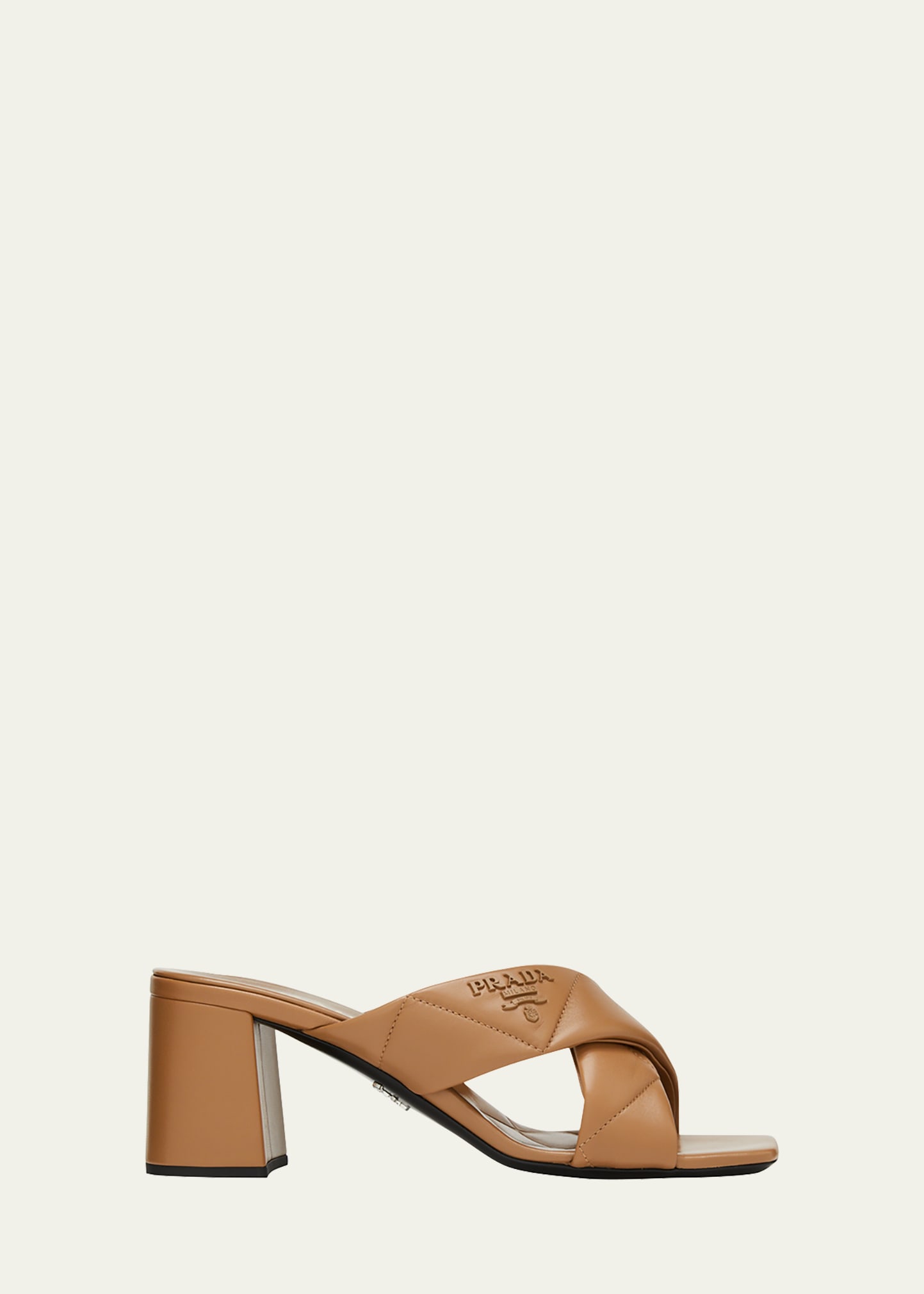 Prada 65mm Saffiano Leather Block-Heel Mule Sandals