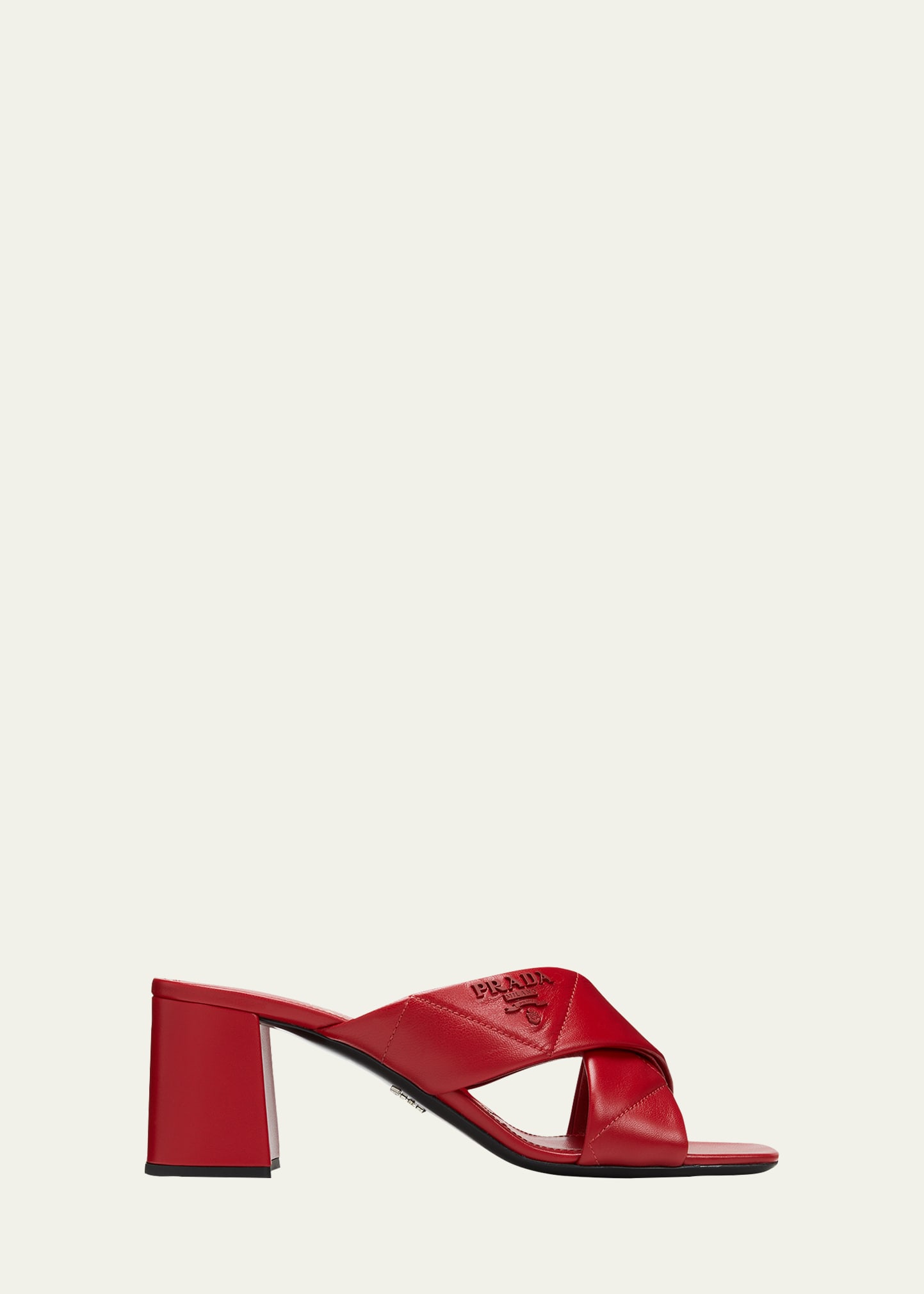 Prada Quilted Lambskin Crisscross Slide Sandals In Rosso