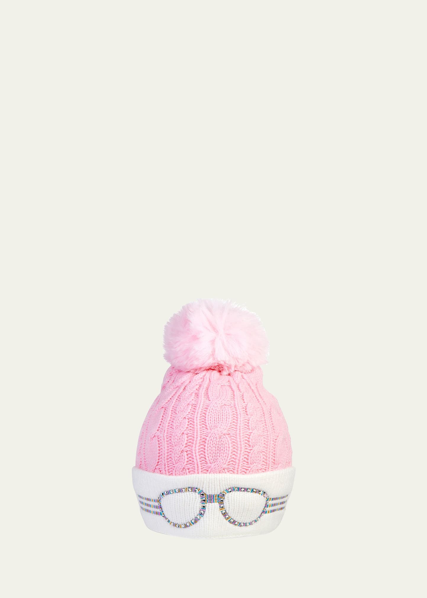 Bling2o Kid's Embellished Beanie W/ Faux-fur Pompom In Pink