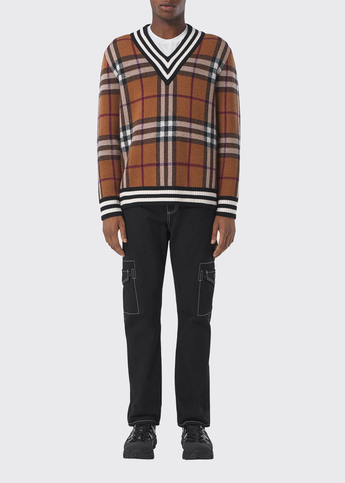 Burberry Men's Check V-Neck Sweater | Smart Closet