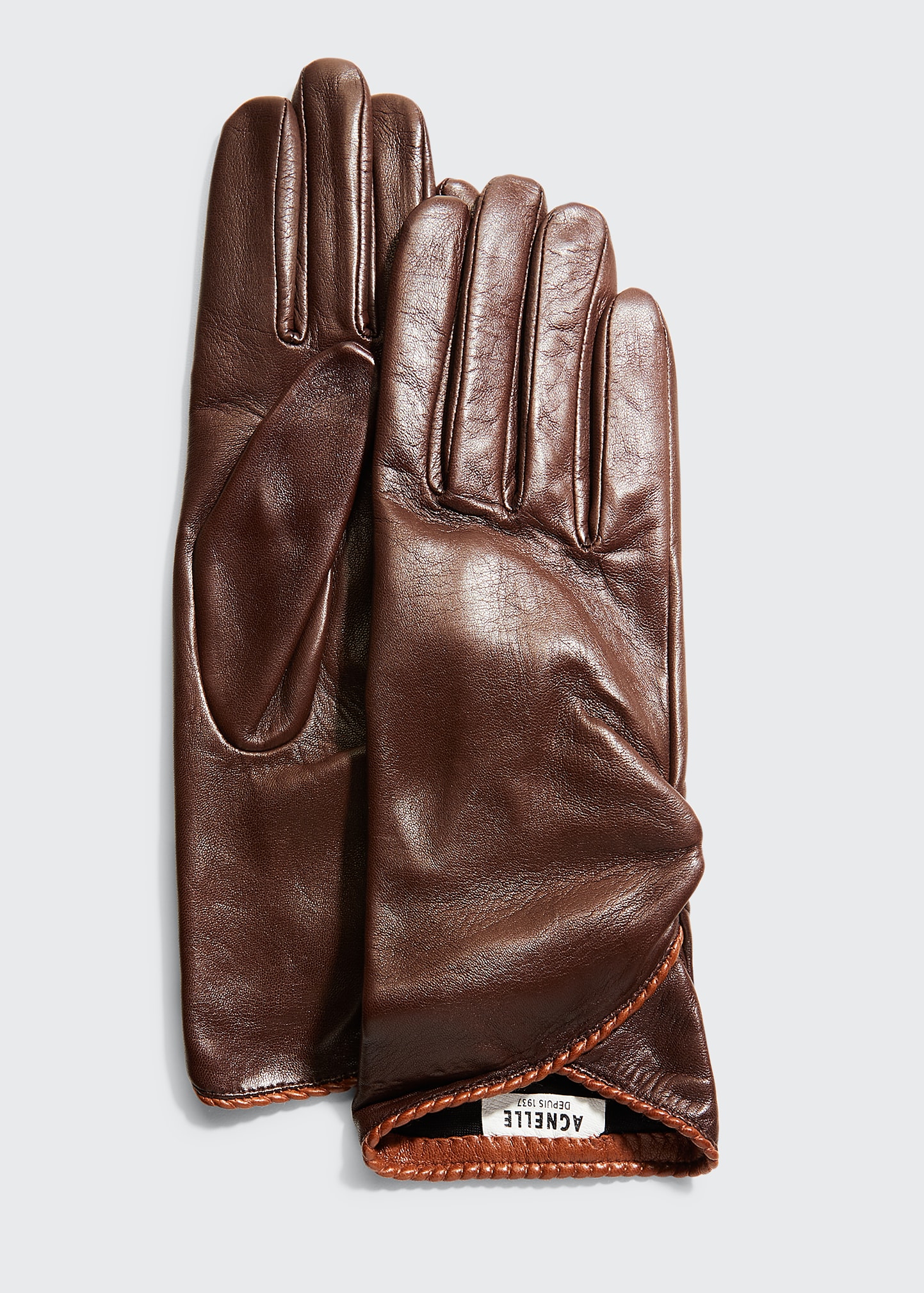 Agnelle Chloe Interwoven Leather Gloves - Brown