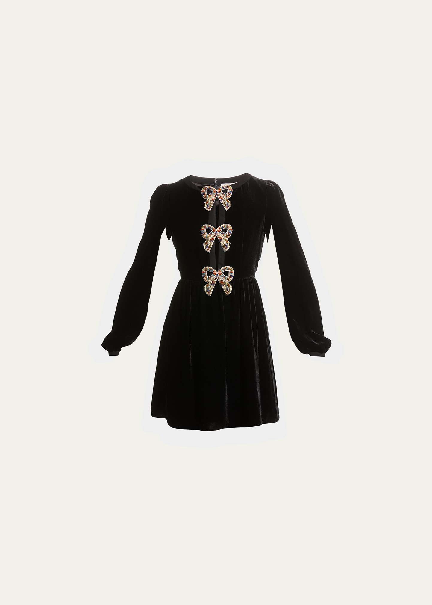 Saloni Camille Jeweled-bow Mini Dress In Black / Rainbow
