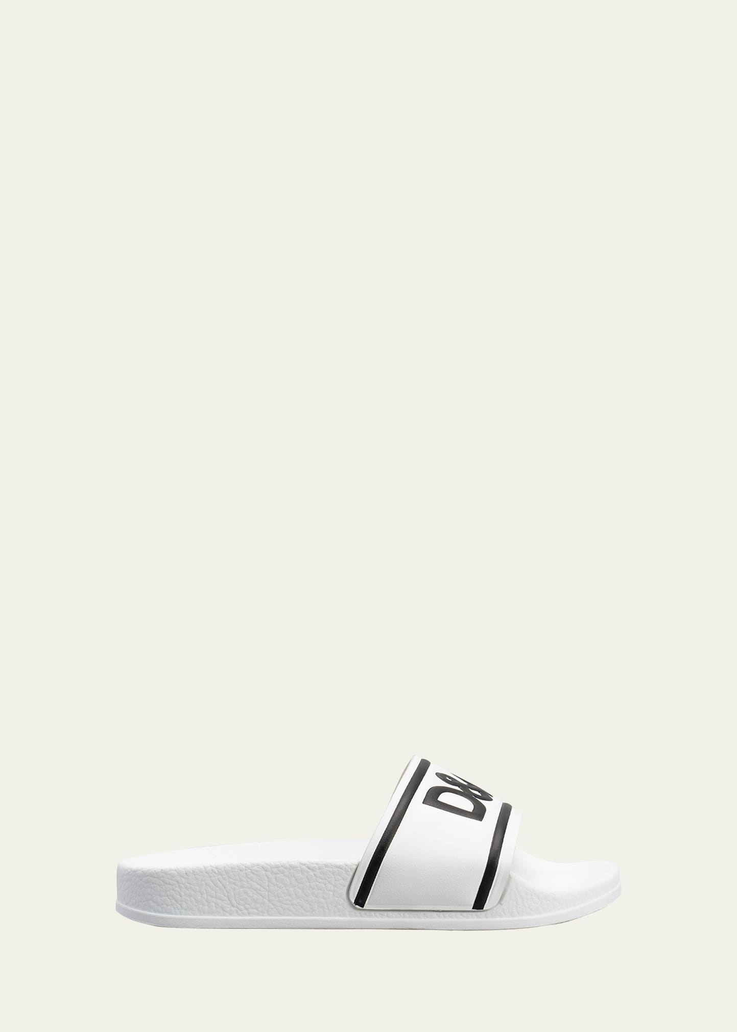 Shop Dolce & Gabbana Kid's Logo Two-tone Pool Slide Sandals In Bianco/nero