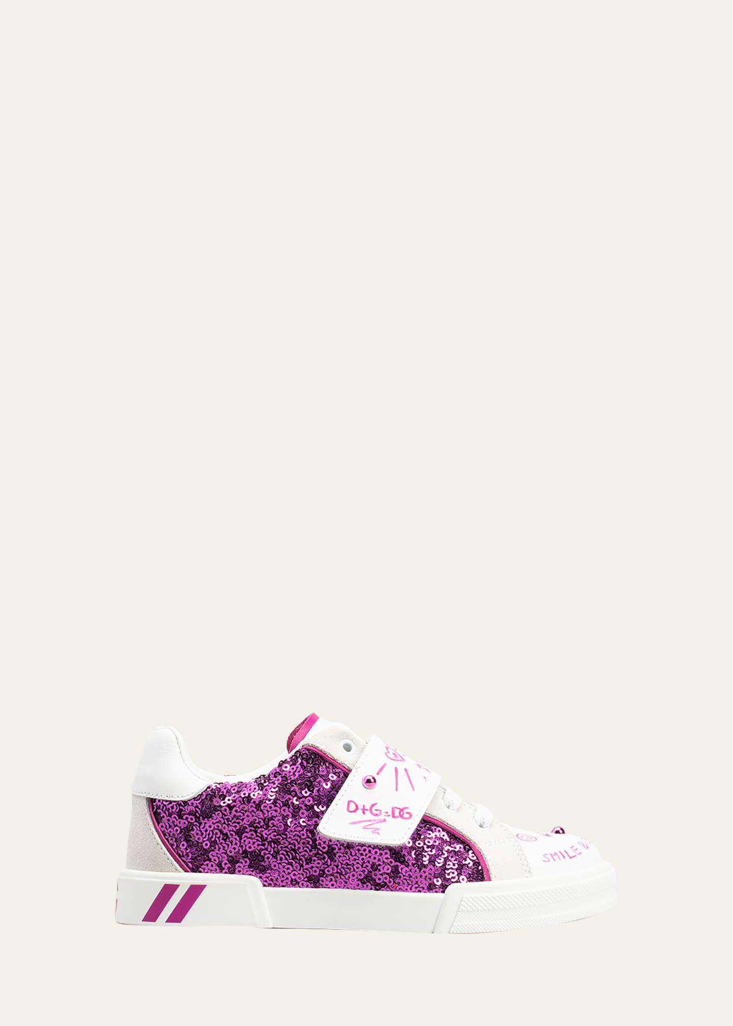 Dolce & Gabbana Girl's Glitter Graffiti Logo Low-top Sneakers, Toddler/kids In Orchidea/bianco
