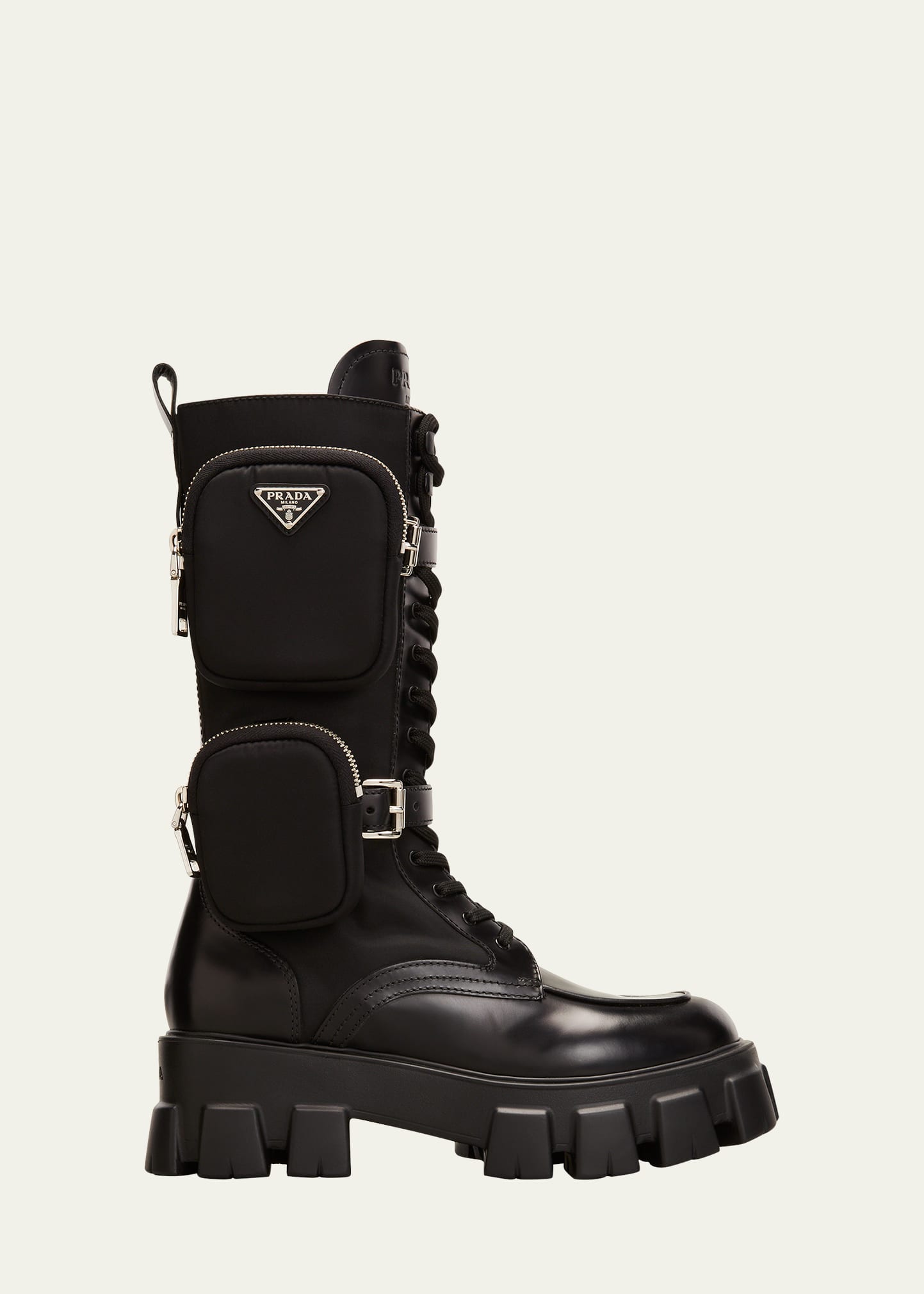 Prada Monolith Dual-Pouch Tall Combat Boots