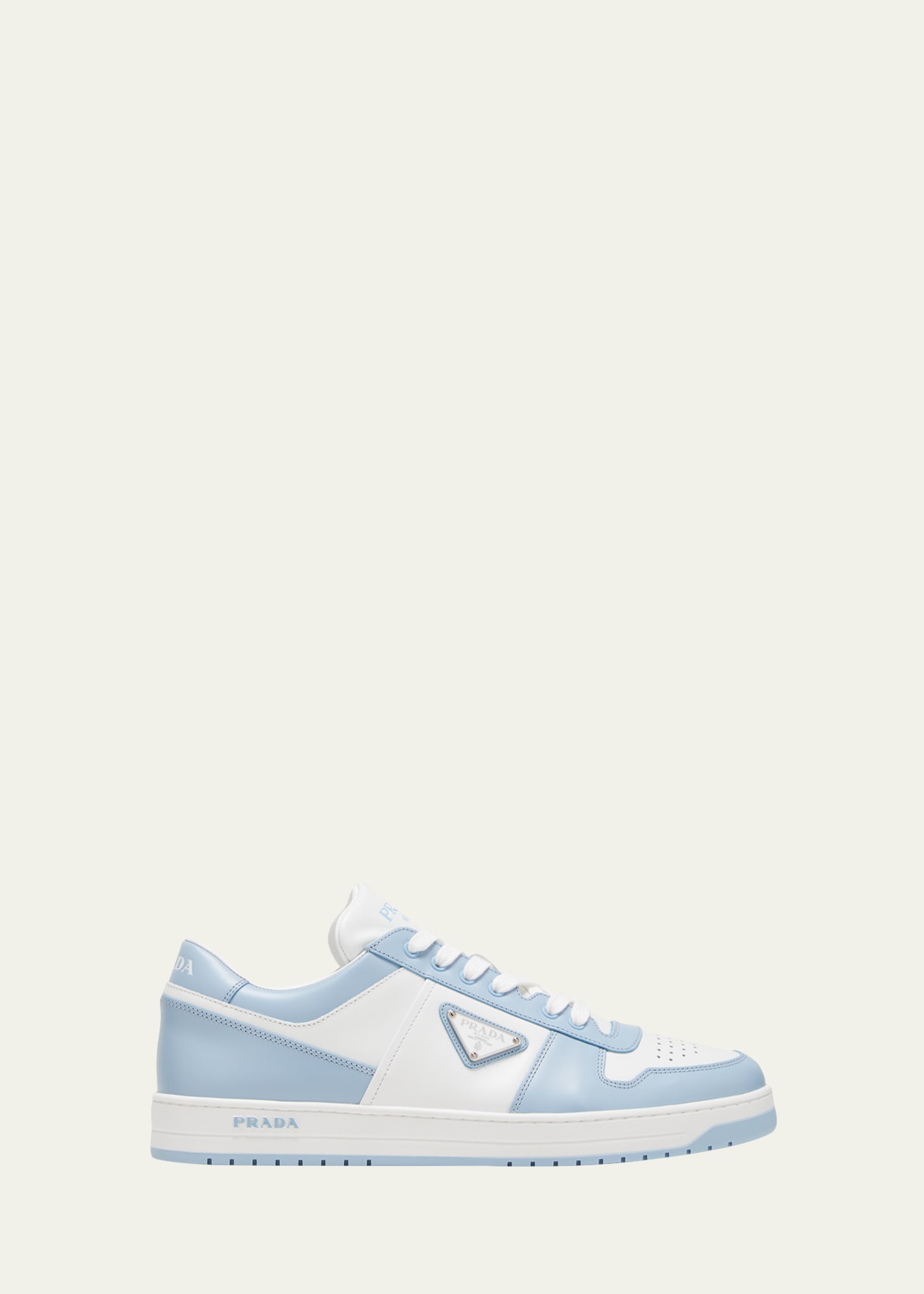 Prada Men's Downtown Logo Leather Low-top Sneakers In White/blue