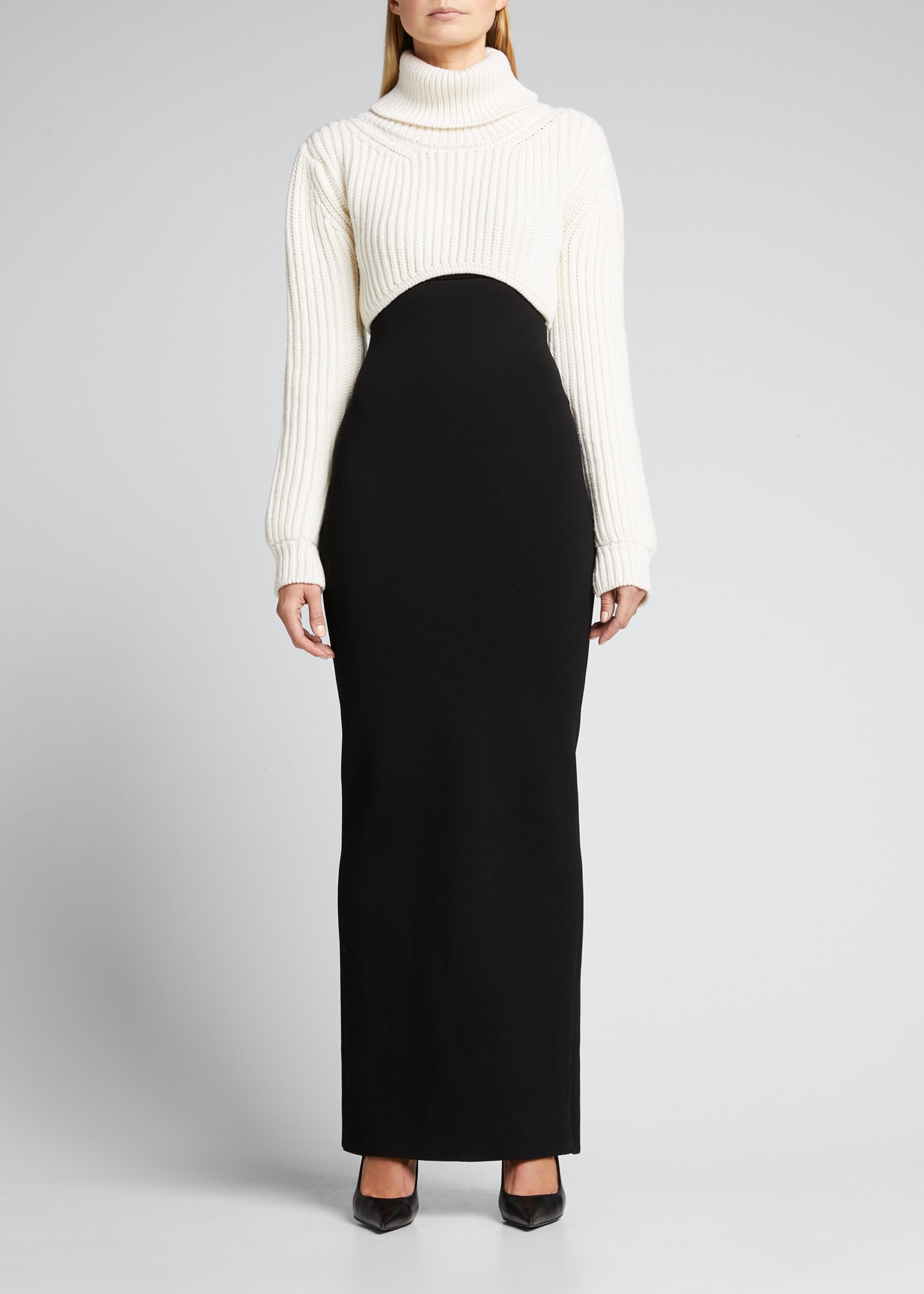 Brandon Maxwell Ribbed Wool Cropped Turtleneck Sweater