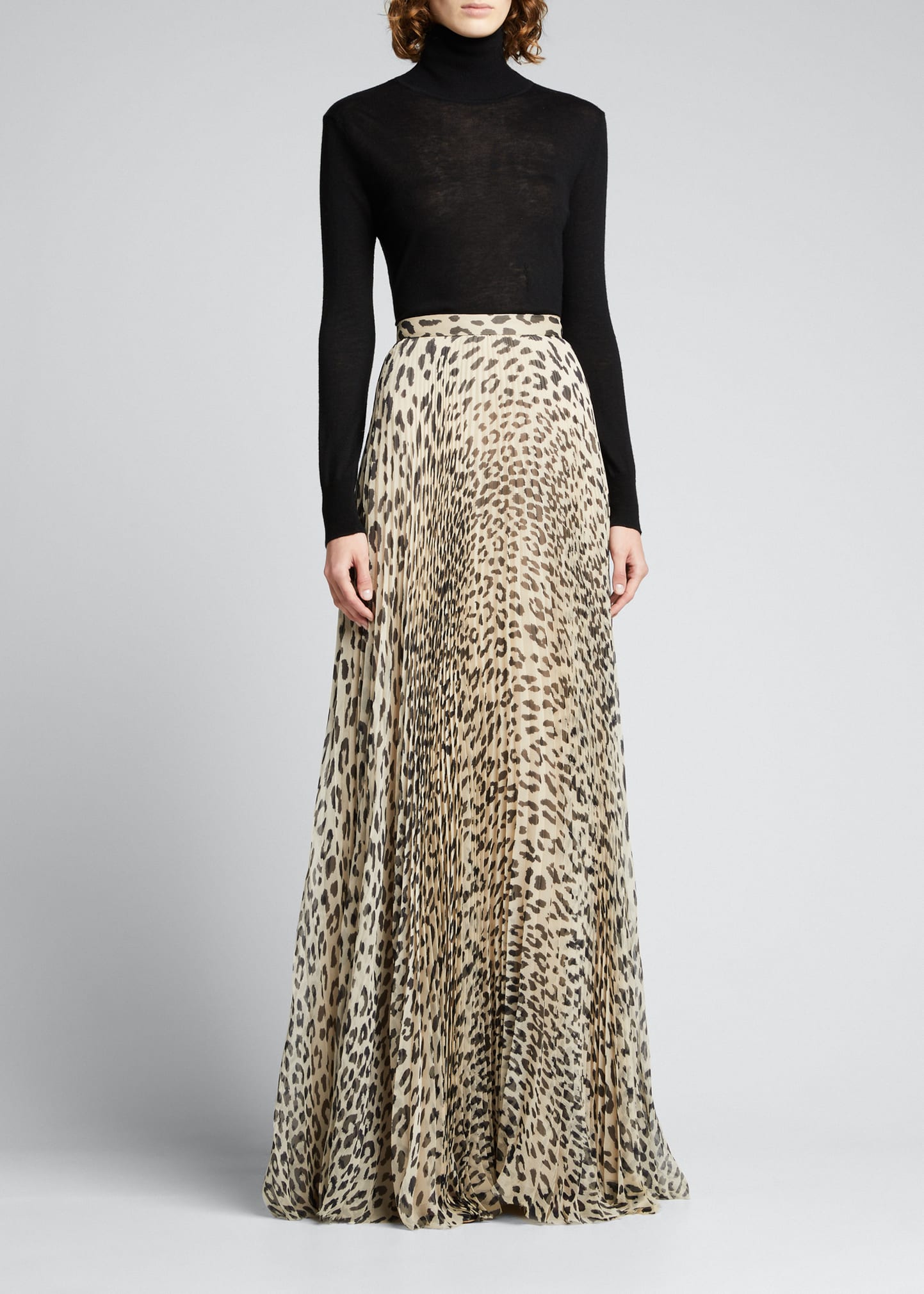 Brandon Maxwell Leopard-Print Chiffon Pleated Maxi Skirt
