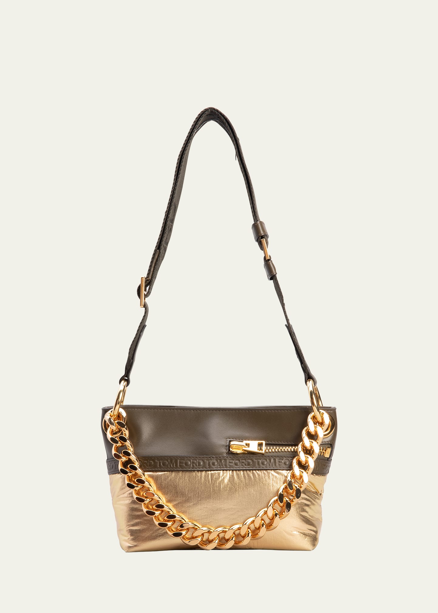 Tom Ford Small Metallic Chain Shoulder Bag In Olive Gold