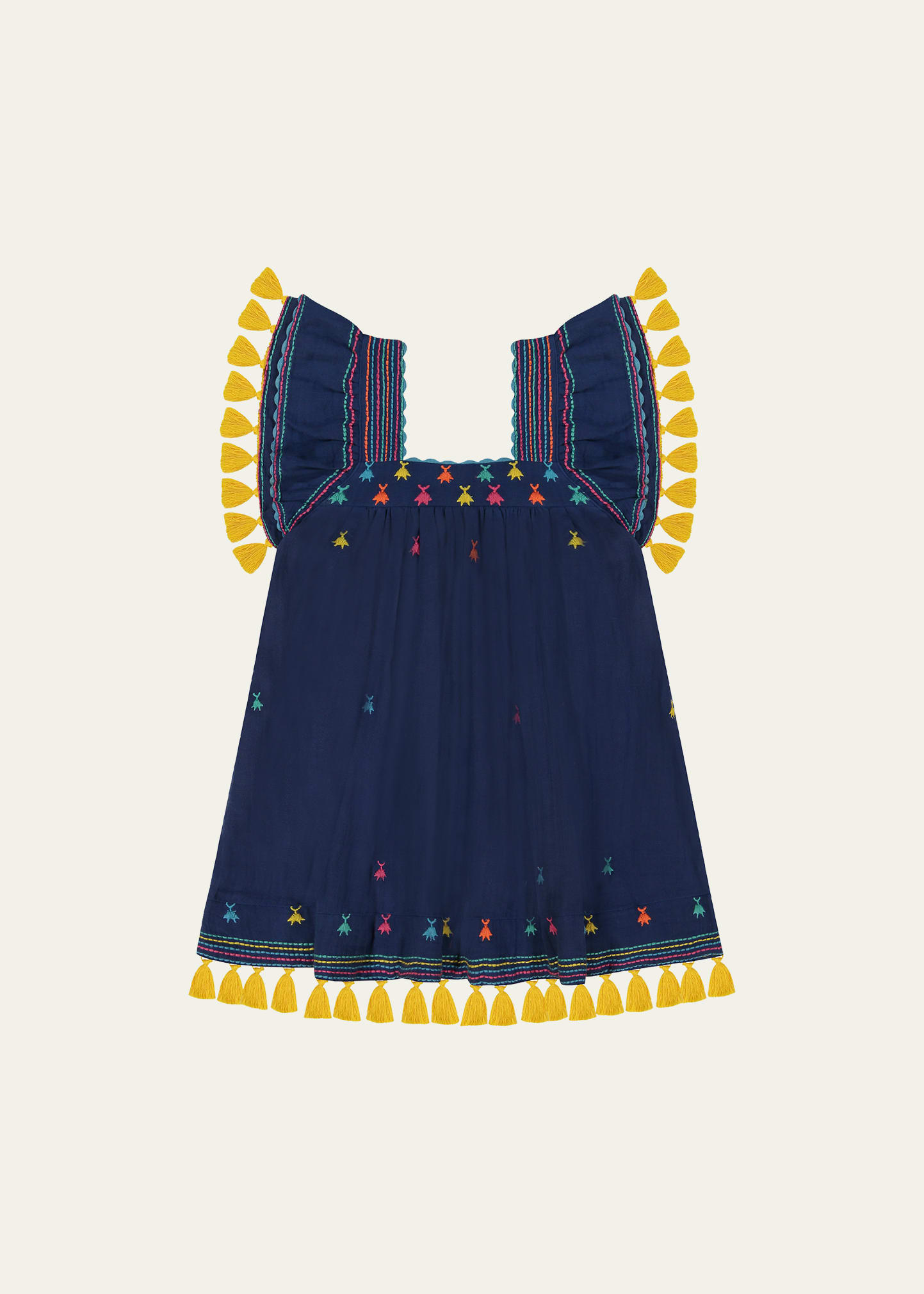 Mer St Barth Girl's Serena Tassel Embroidered Dress, Size 2-10