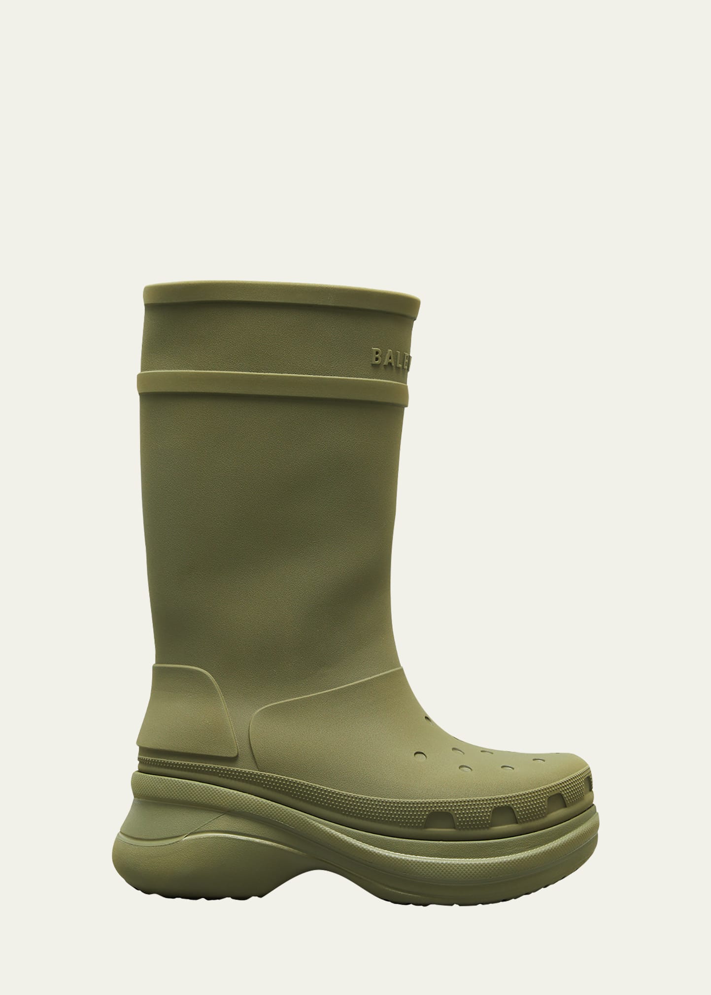 Balenciaga X Crocs Men's Tonal Rubber Rain Boots In Army Green