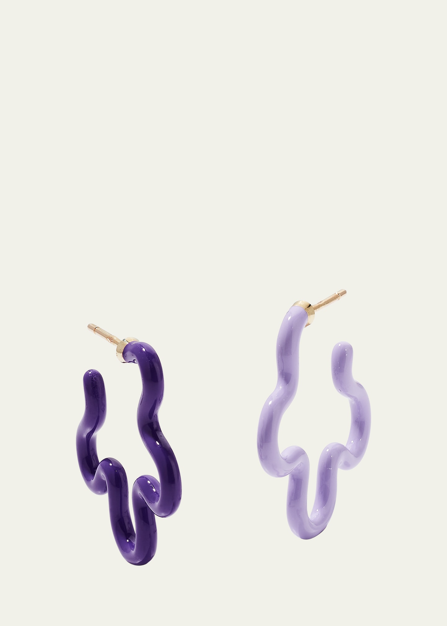 Two-Tone Asymmetrical Flower Small Hoop Earrings in Lavender and Purple Enamel