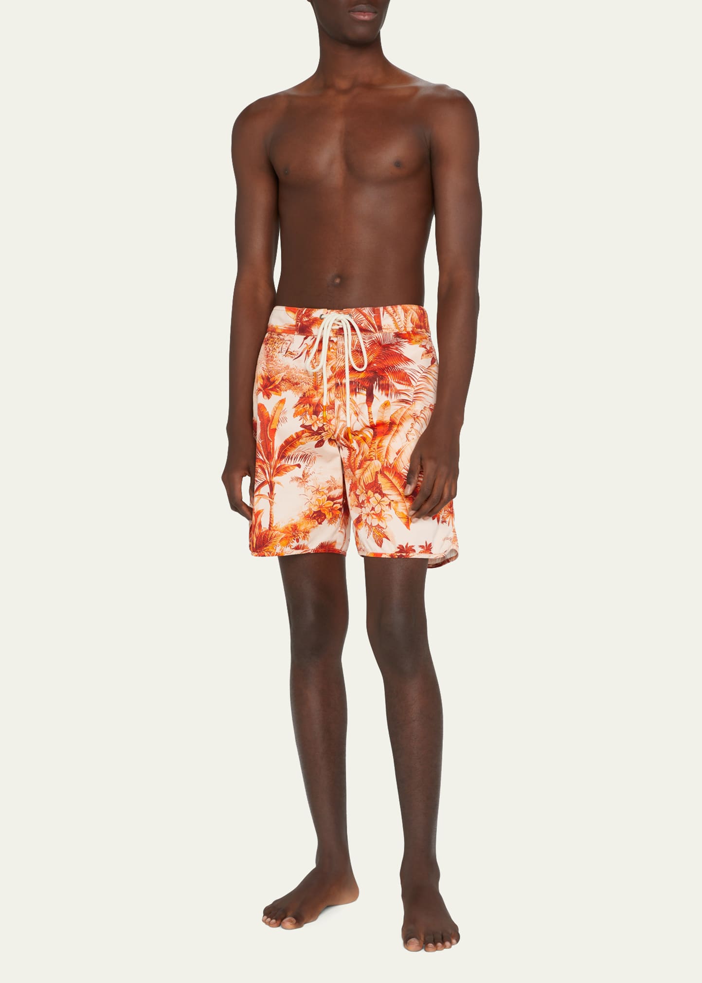 Alanui Palm-tree Print Swim Shorts In Rust Orang