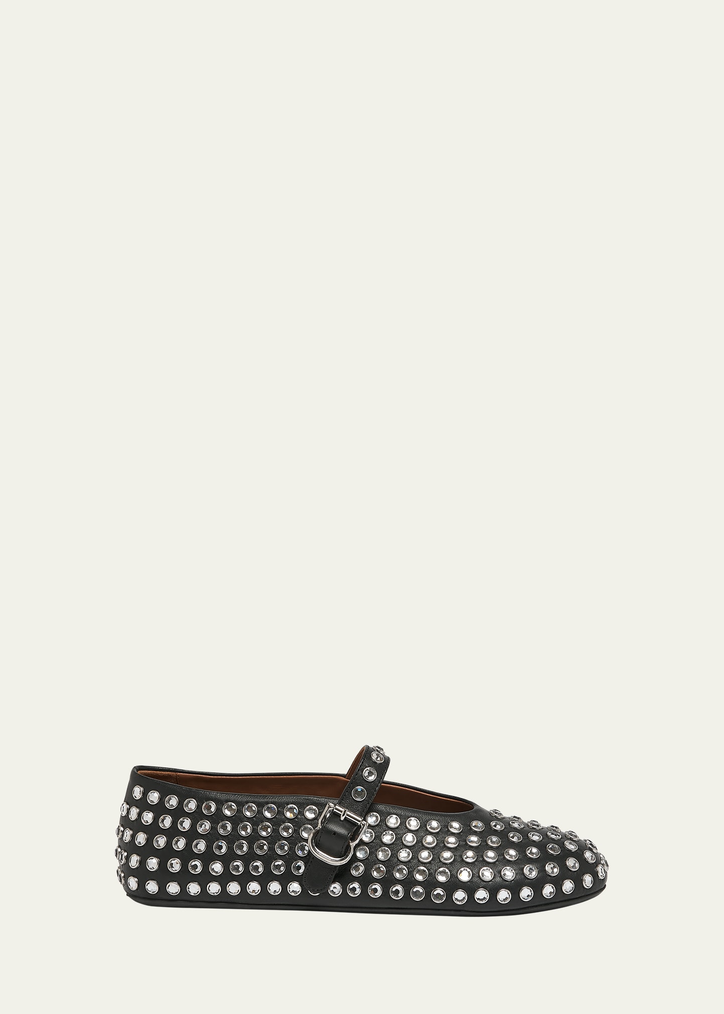 ALAÏA LEATHER MARY JANE FLATS WITH ALLOVER STUDS