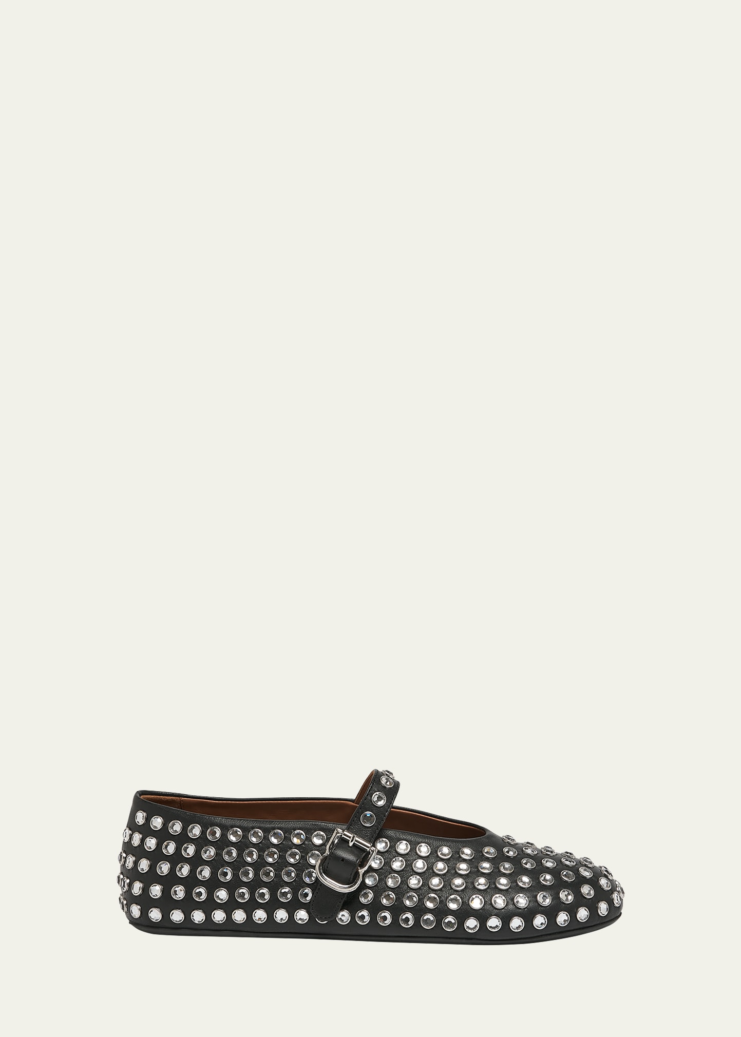 ALAÏA LEATHER MARY JANE FLATS WITH ALLOVER STUDS