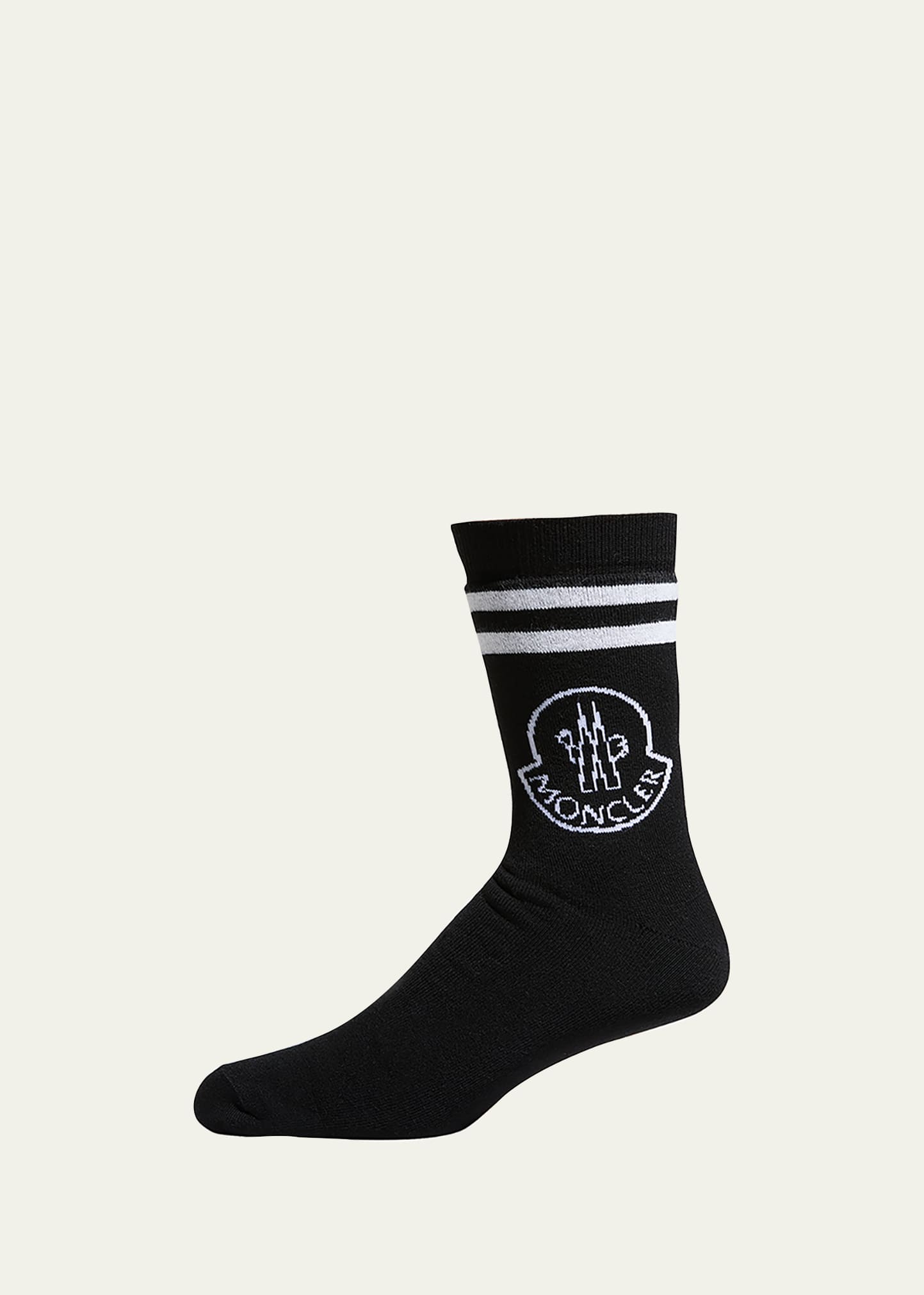 Moncler Men's Striped Logo Socks In Black