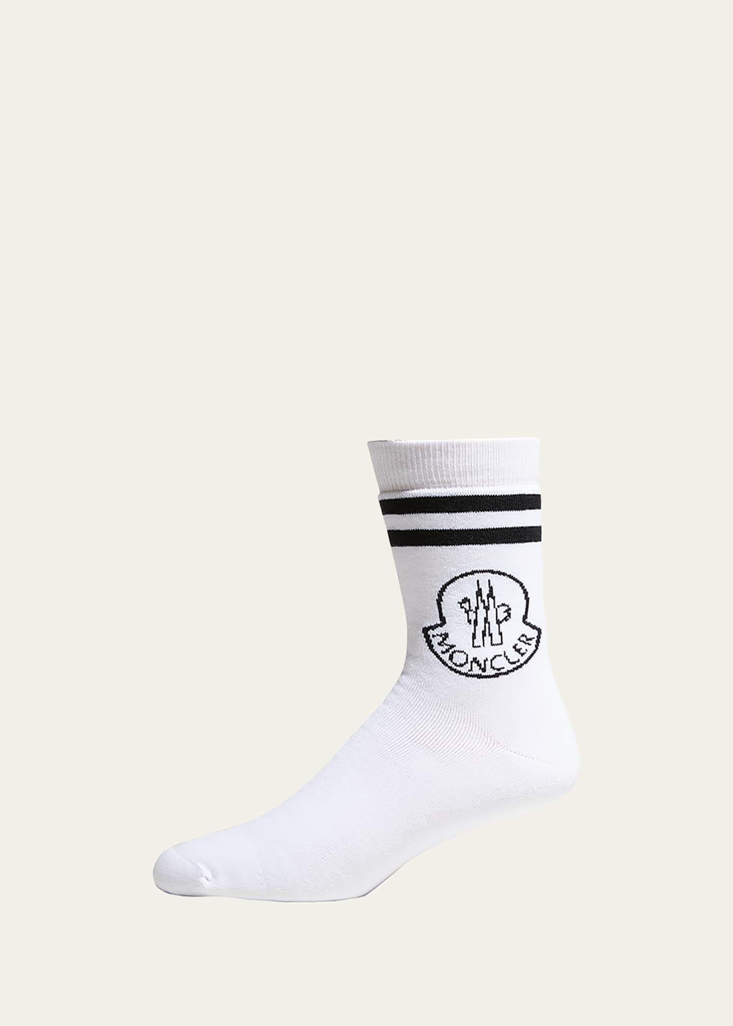 Moncler Men's Striped Logo Socks In White