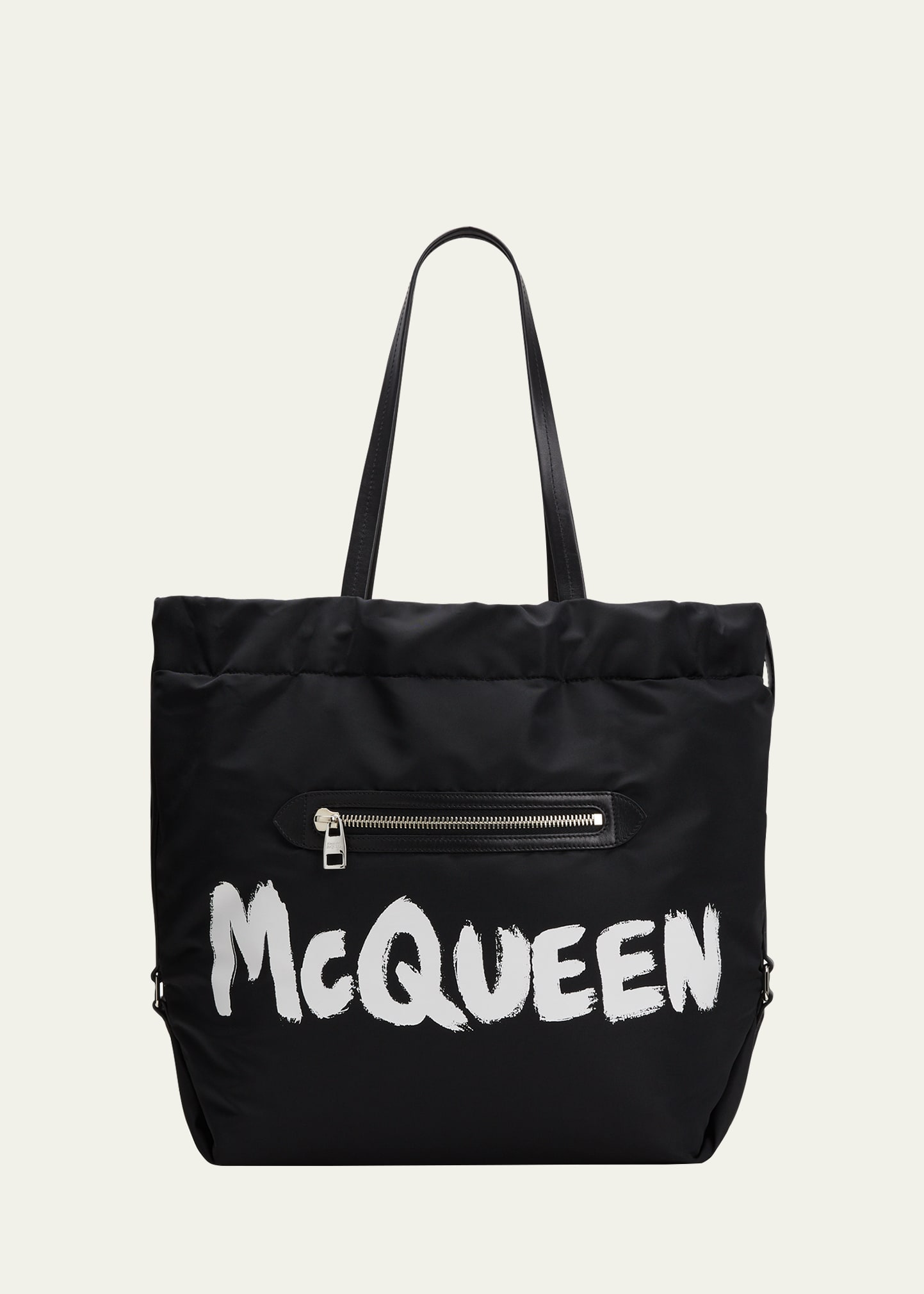 Alexander Mcqueen Bundle Logo Drawstring Tote Bag In Black/white