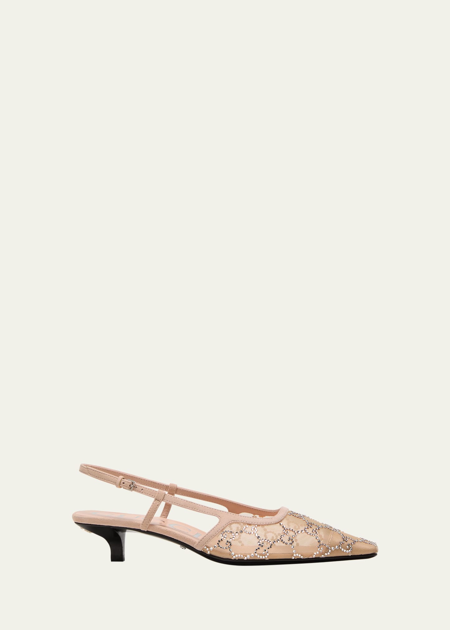 Shop Gucci Tom Gg Crystal Mesh Kitten-heel Pumps In Natural