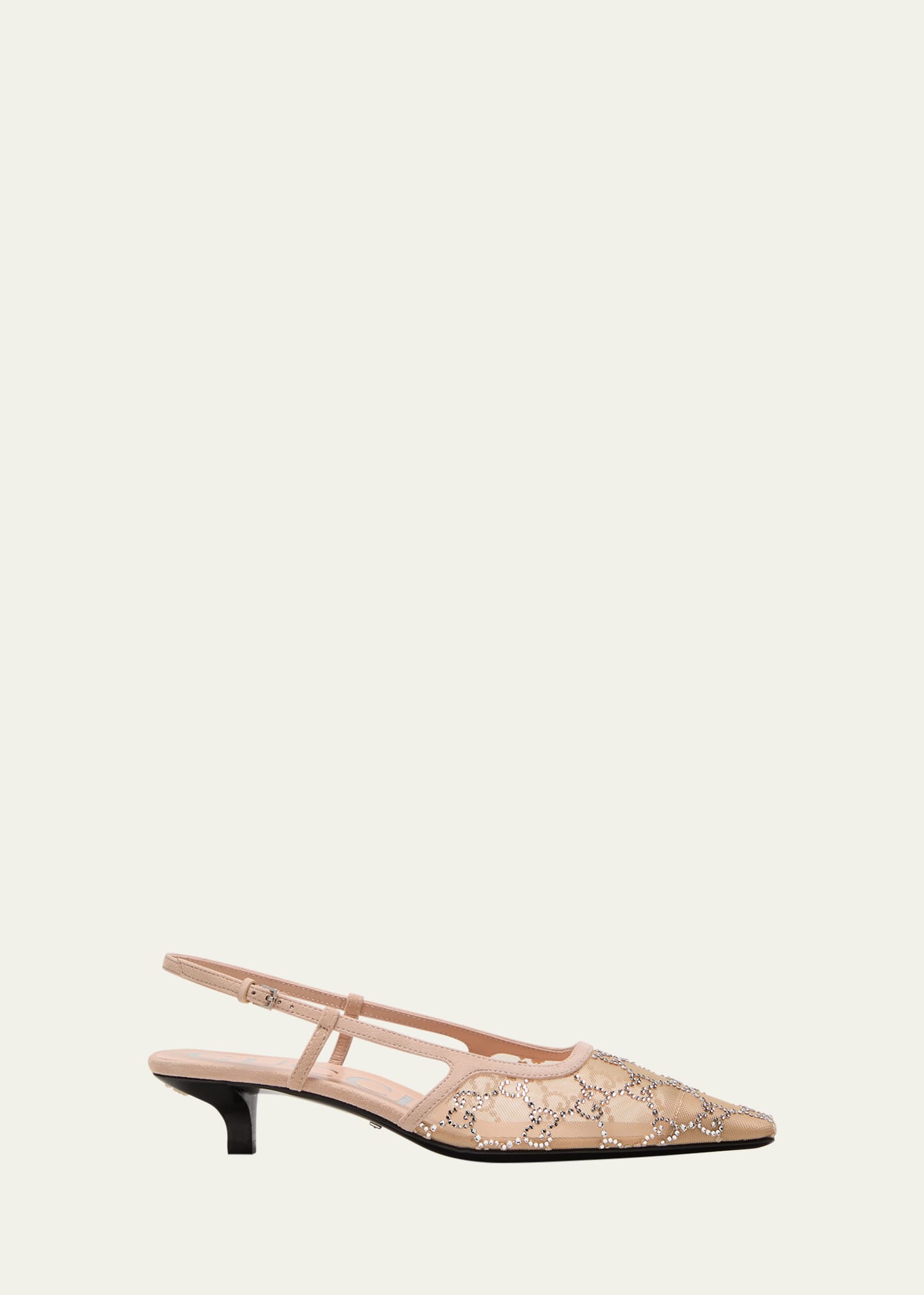 Gucci Demi Leather-trimmed Crystal-embellished Mesh Slingback Pumps In Natural