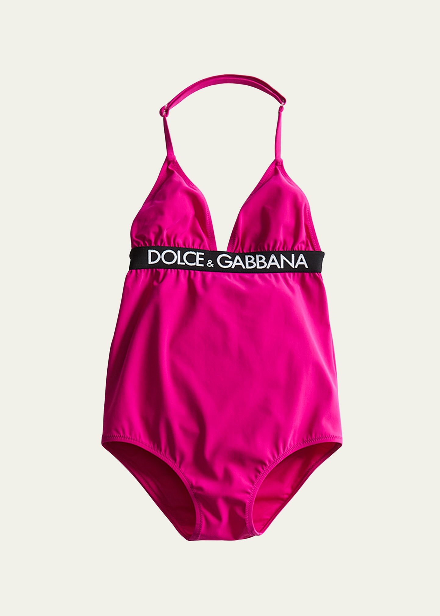 Shop Dolce & Gabbana Girl's Logo Tape One-piece Swimsuit In Pink
