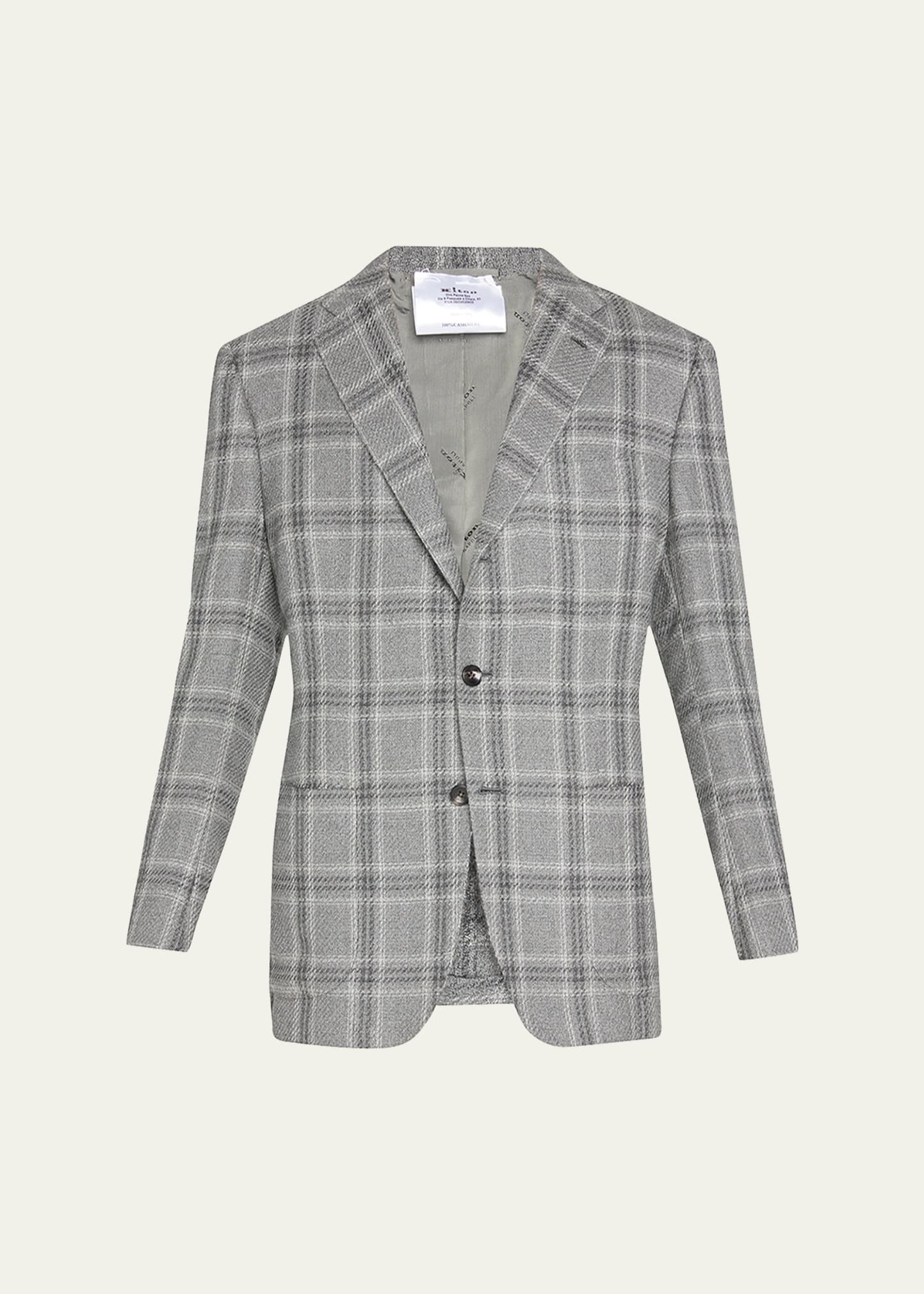 Shop Kiton Men's Tonal Plaid Sport Jacket In Grey