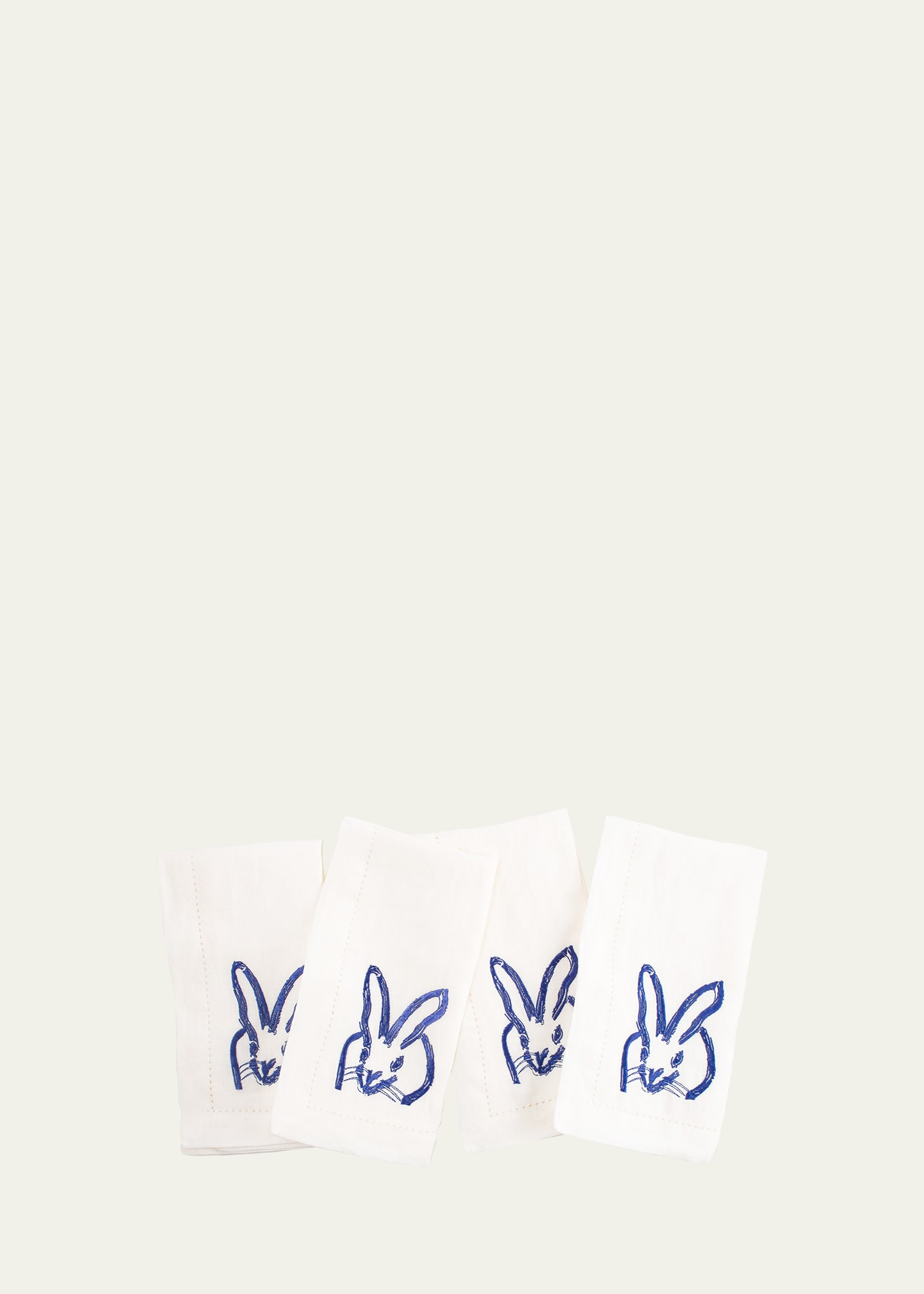 Hunt Slonem Painted Bunny Embroidered Dinner Napkin - Blue White