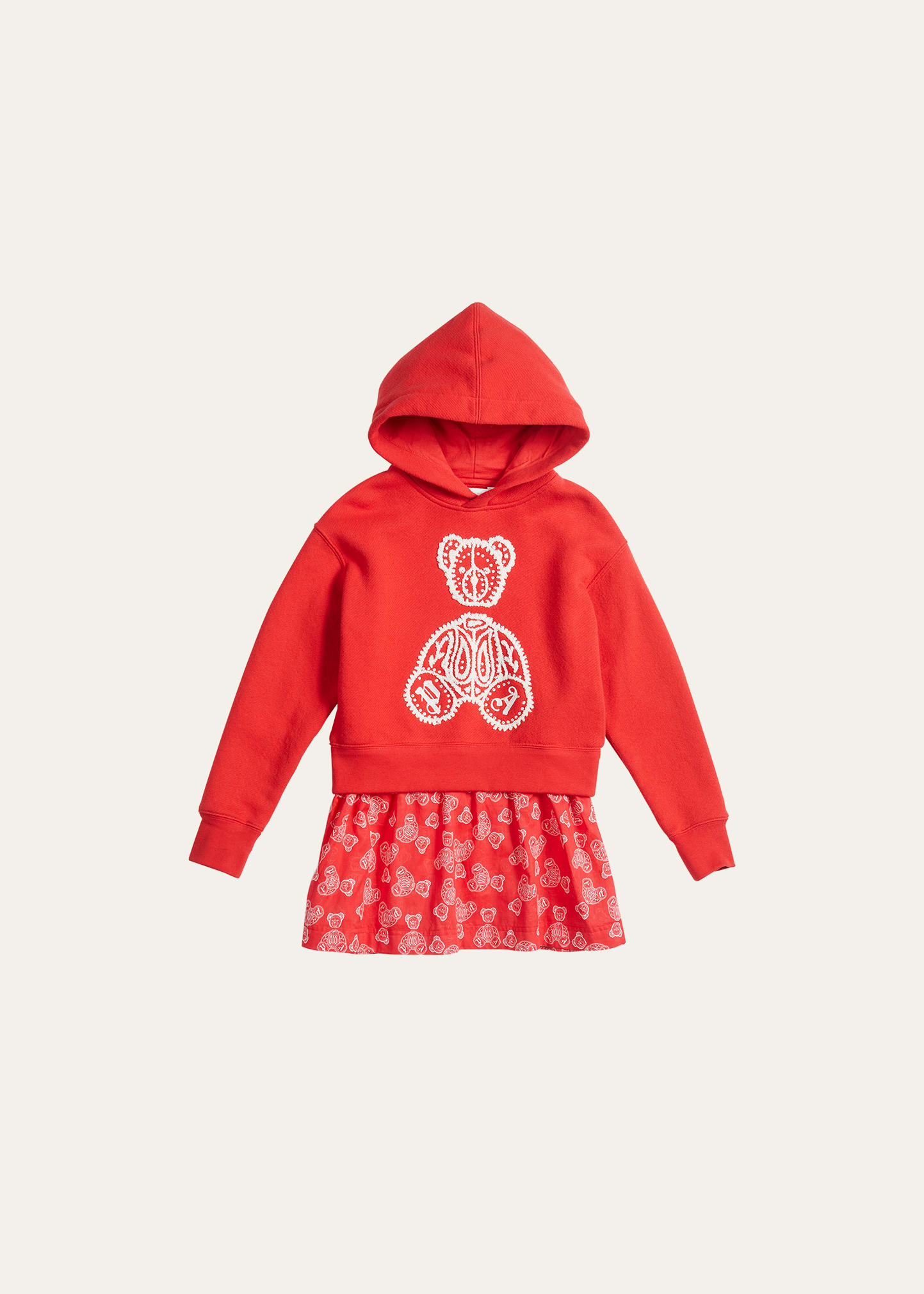 Shop Palm Angels Girl's Paisley Bear Hooded Combo Dress In Red/white