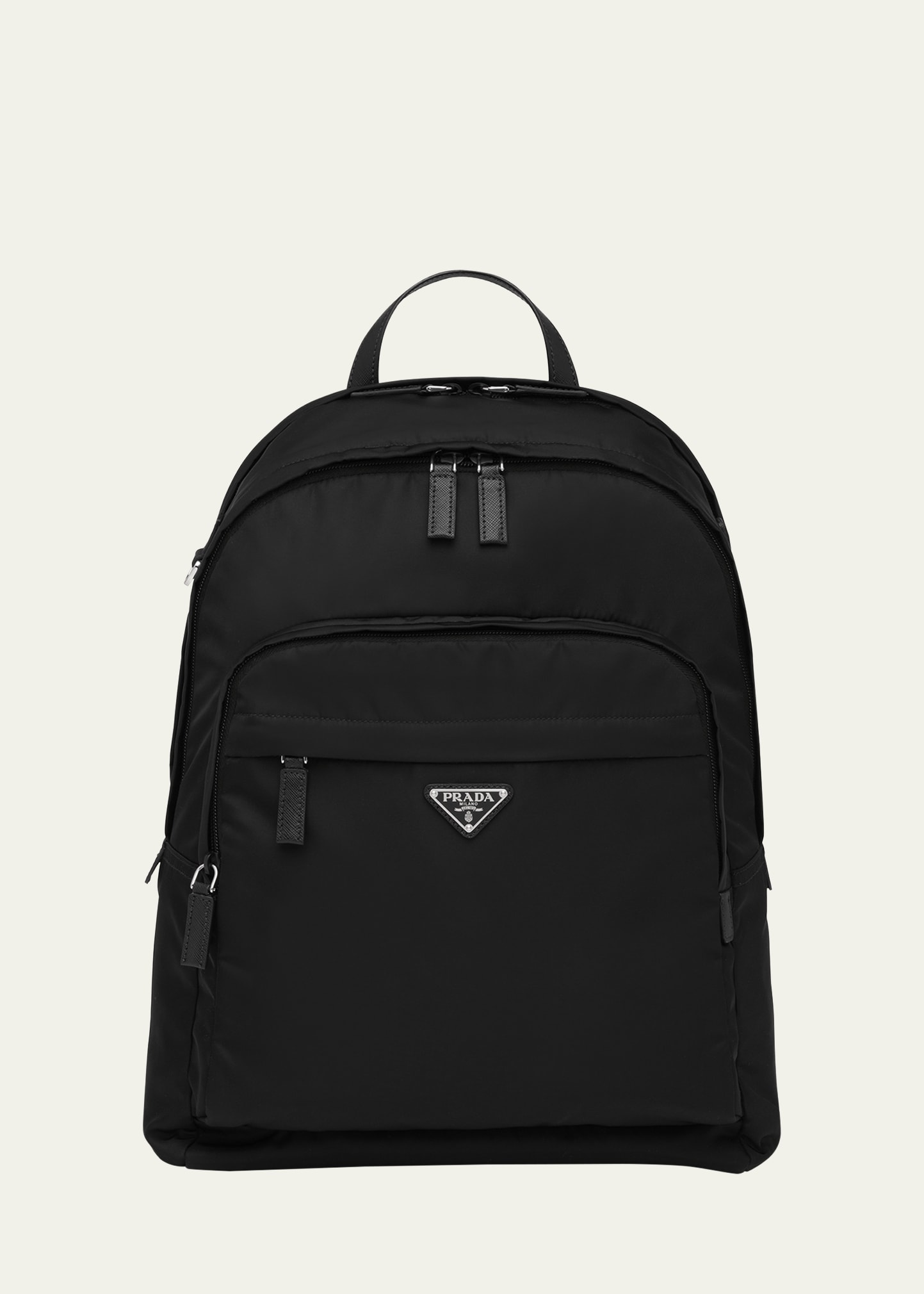 Prada Men's Triangle Logo Nylon Backpack In Black