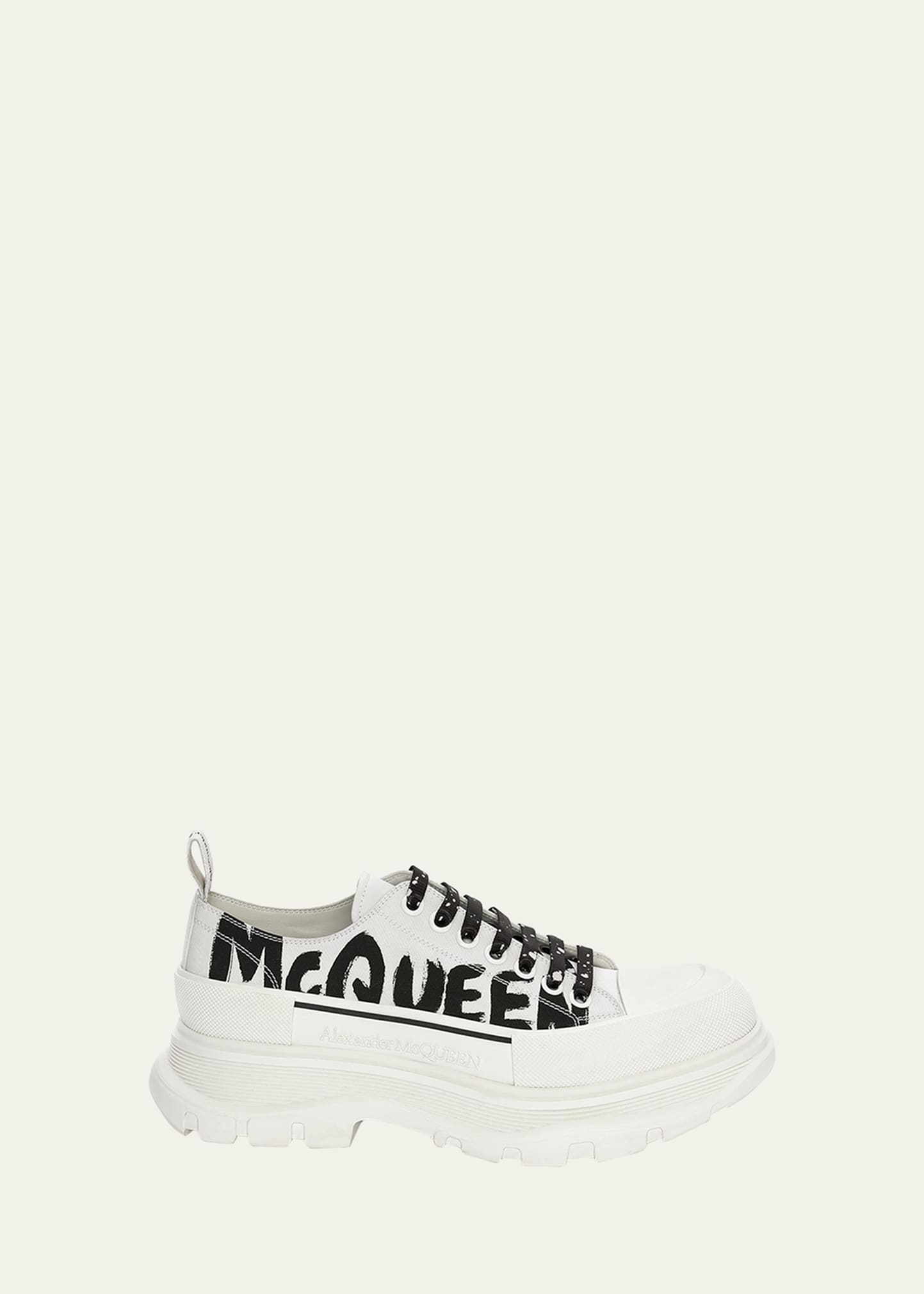 Alexander Mcqueen Men's Tread Slick Leather Low-top Sneakers In White Black Graff