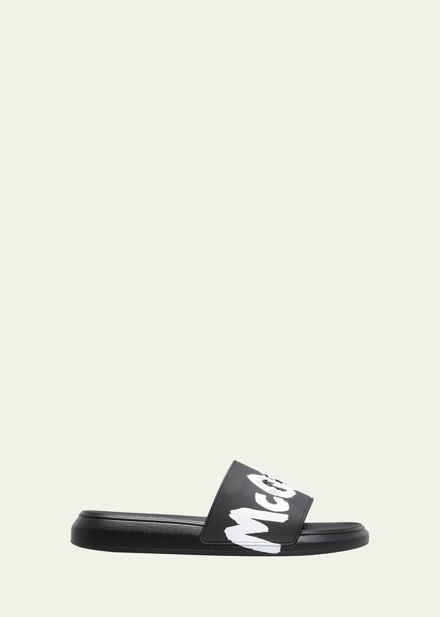 Alexander Mcqueen Graffiti Logo Rubber Slide Sandals In White/black